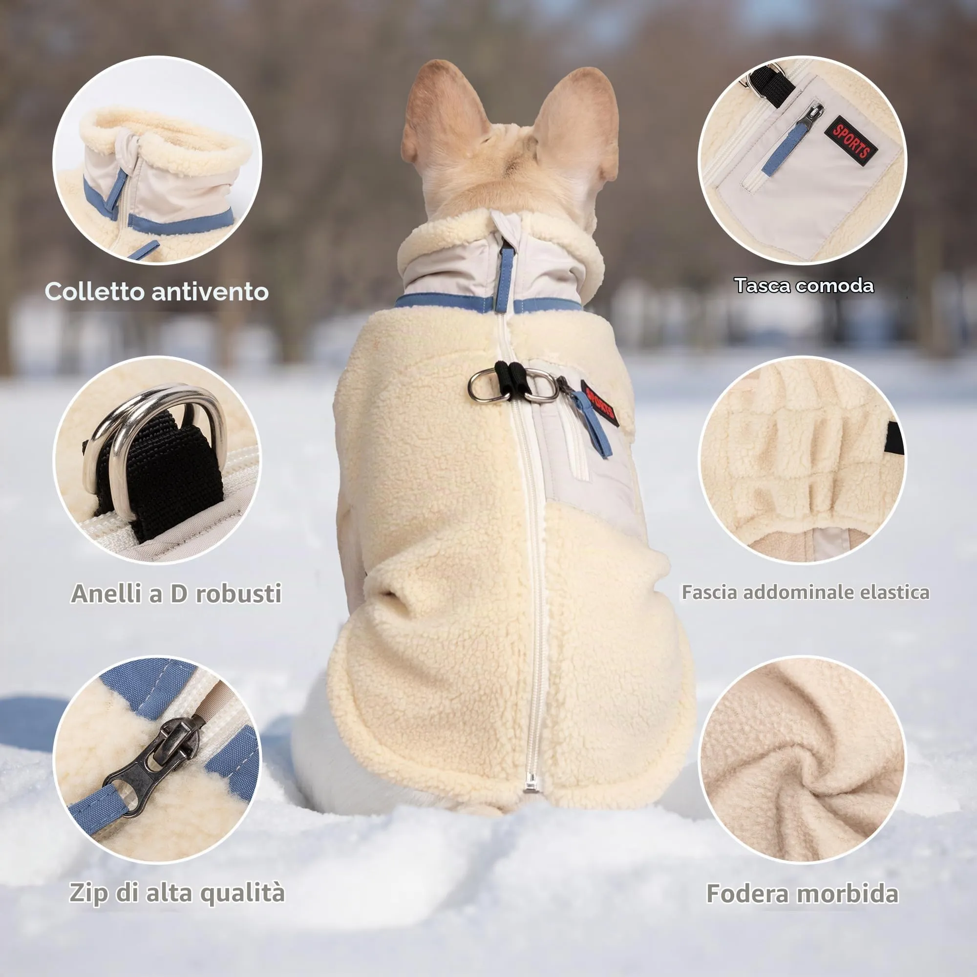 FEimaX Cappotto per Cani Invernale Giacca in Pile Calda con Anello a D, Gilet Cane Antivento Cucciolo Vestiti Caldo per Cani di Piccola e Media Taglia - immagine 4