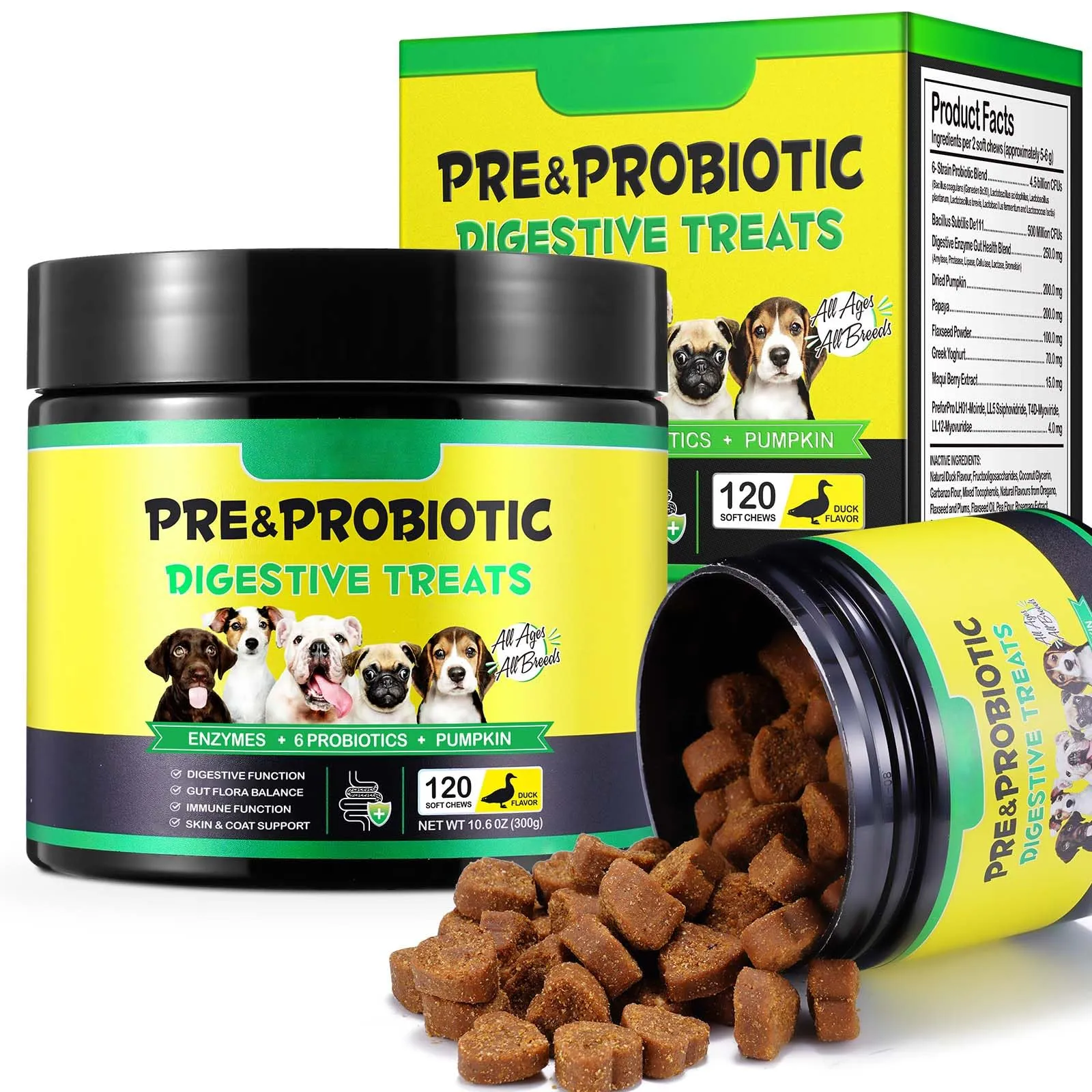Compresse masticabili probiotiche per cani, probiotici cane salute intestinale, ricostruire la microflora intestinale cane, flora gastrica intestinale cani│allergie, equilibrio lievito│Sistema - immagine 1