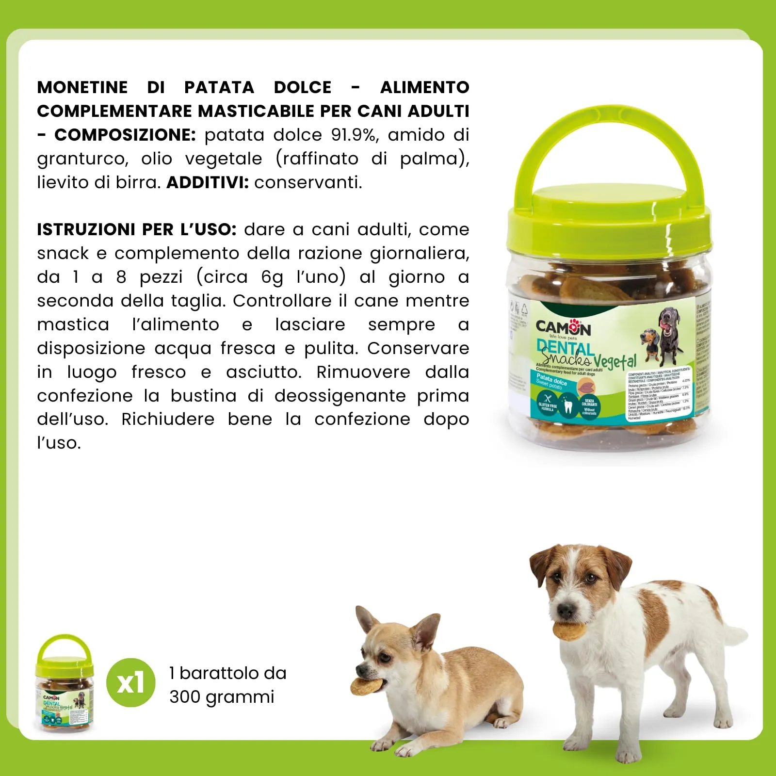 CAMON Dental Snacks Vegetal, Monetine di Patata Dolce, 300g - immagine 3