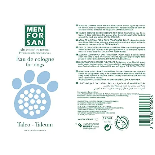 MENFORSAN Eau de Cologne Talco per cani, 125 ml, confezione da 3 - immagine 2