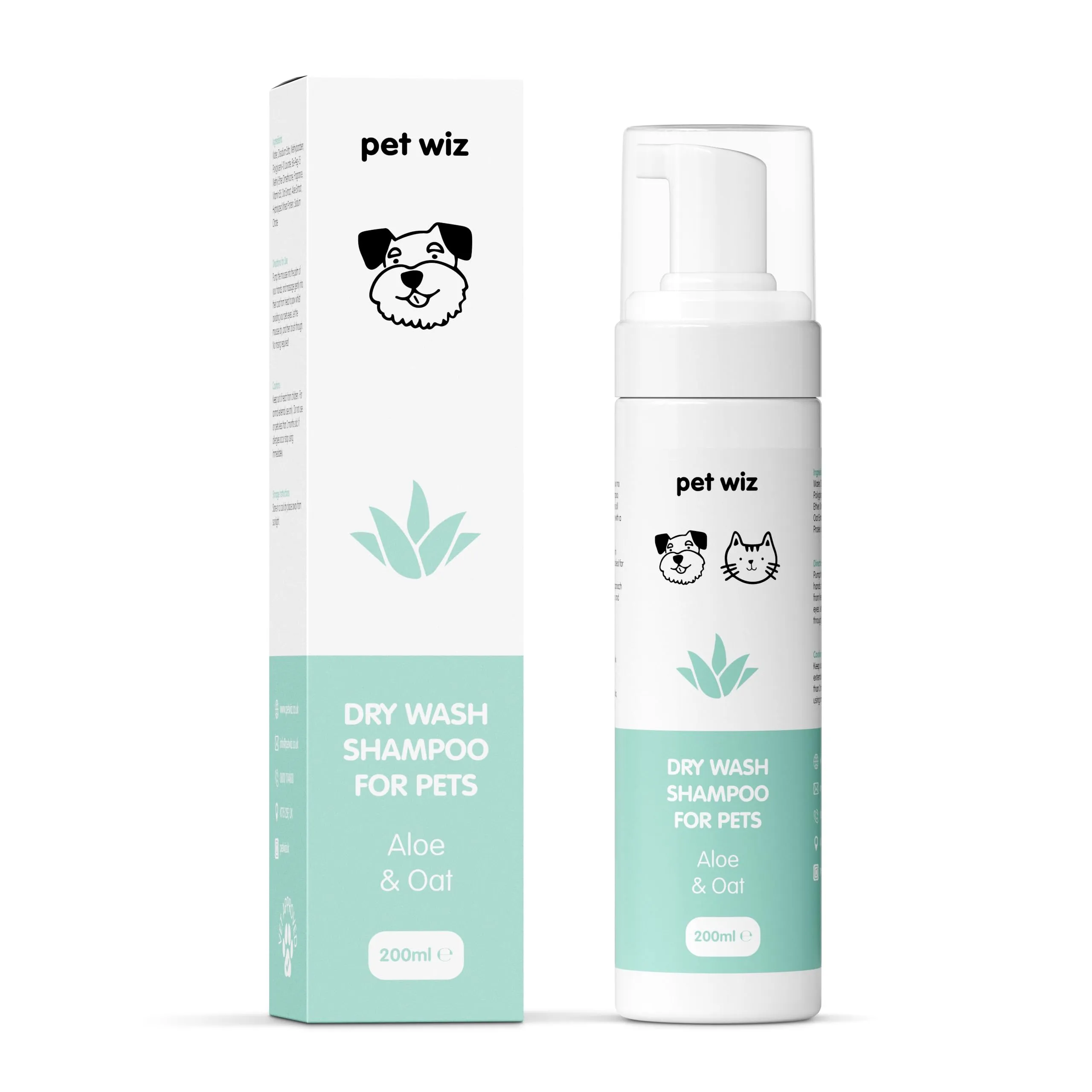 Shampoo per lavaggio a secco per animali domestici – Lenitivo e deodorante, ingredienti naturali, asciugatura rapida e senza risciacquo (aloe e avena) - immagine 1