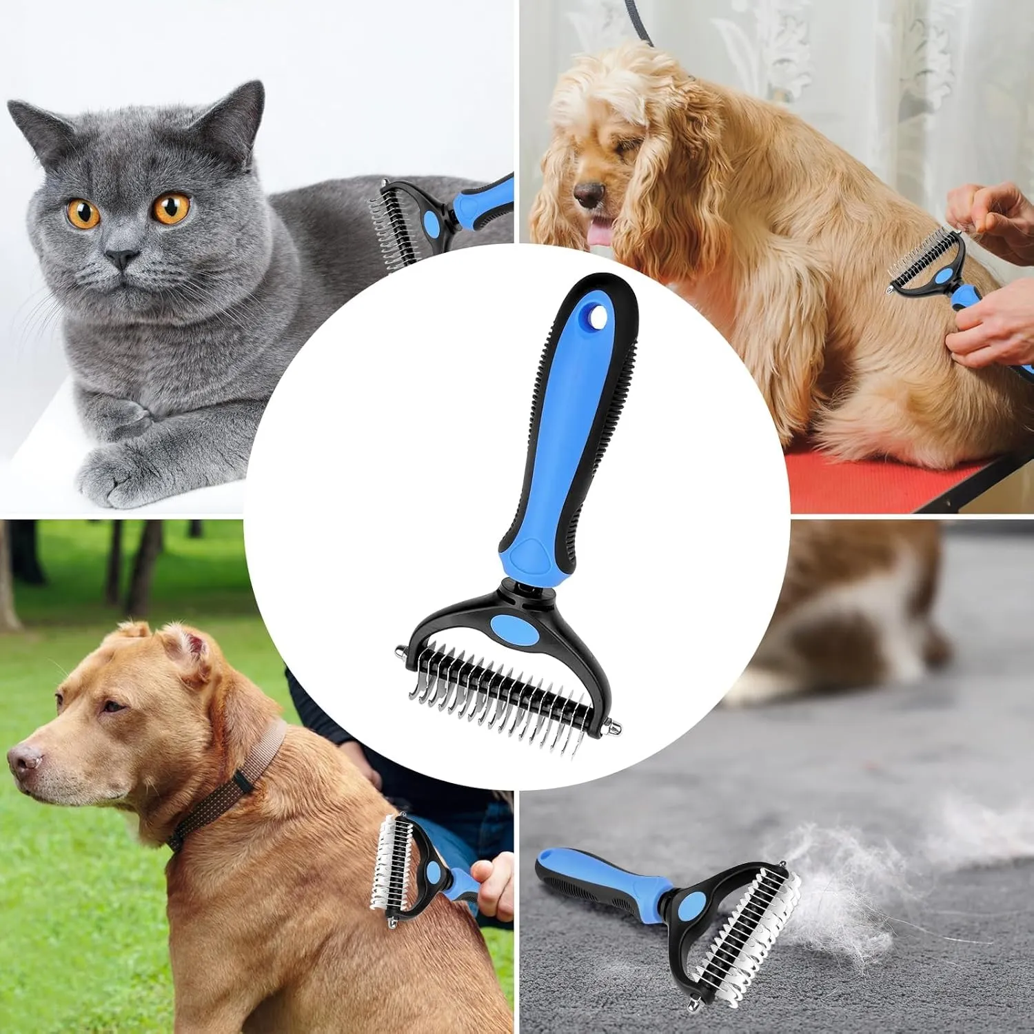 Mesybveo Spazzola Per Cani e Gatto Pelo Lungo, Spazzola Nodi Cani 17+9 Doppia Faccia, Pettine Rastrello per Cani Rimuove Sottopelo, Manico Antiscivolo con Foro per Appendere, per Gatti, Cani - immagine 4