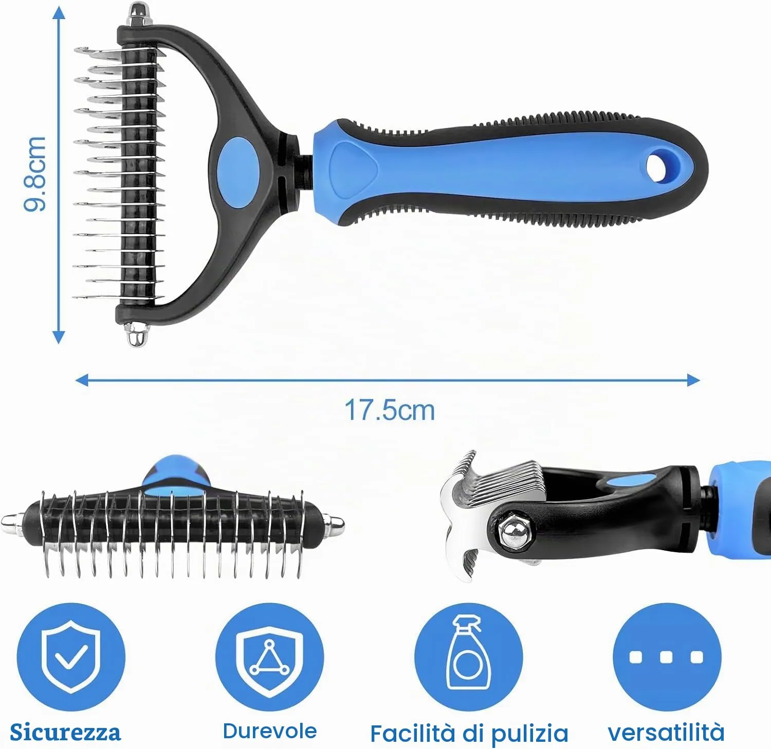 Mesybveo Spazzola Per Cani e Gatto Pelo Lungo, Spazzola Nodi Cani 17+9 Doppia Faccia, Pettine Rastrello per Cani Rimuove Sottopelo, Manico Antiscivolo con Foro per Appendere, per Gatti, Cani - immagine 6