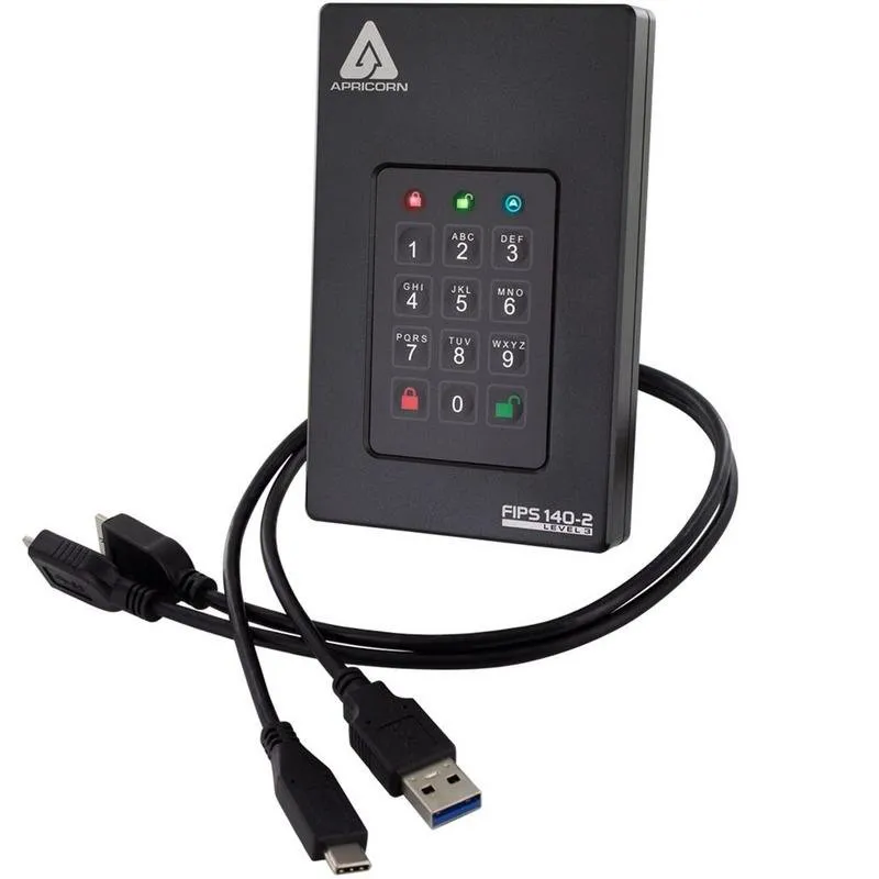 Disco Duro Apricorn Aegis Fortress L3 2TB HDD 5400rpm USB 3.2 Cifratura PIN Alluminio - immagine 1