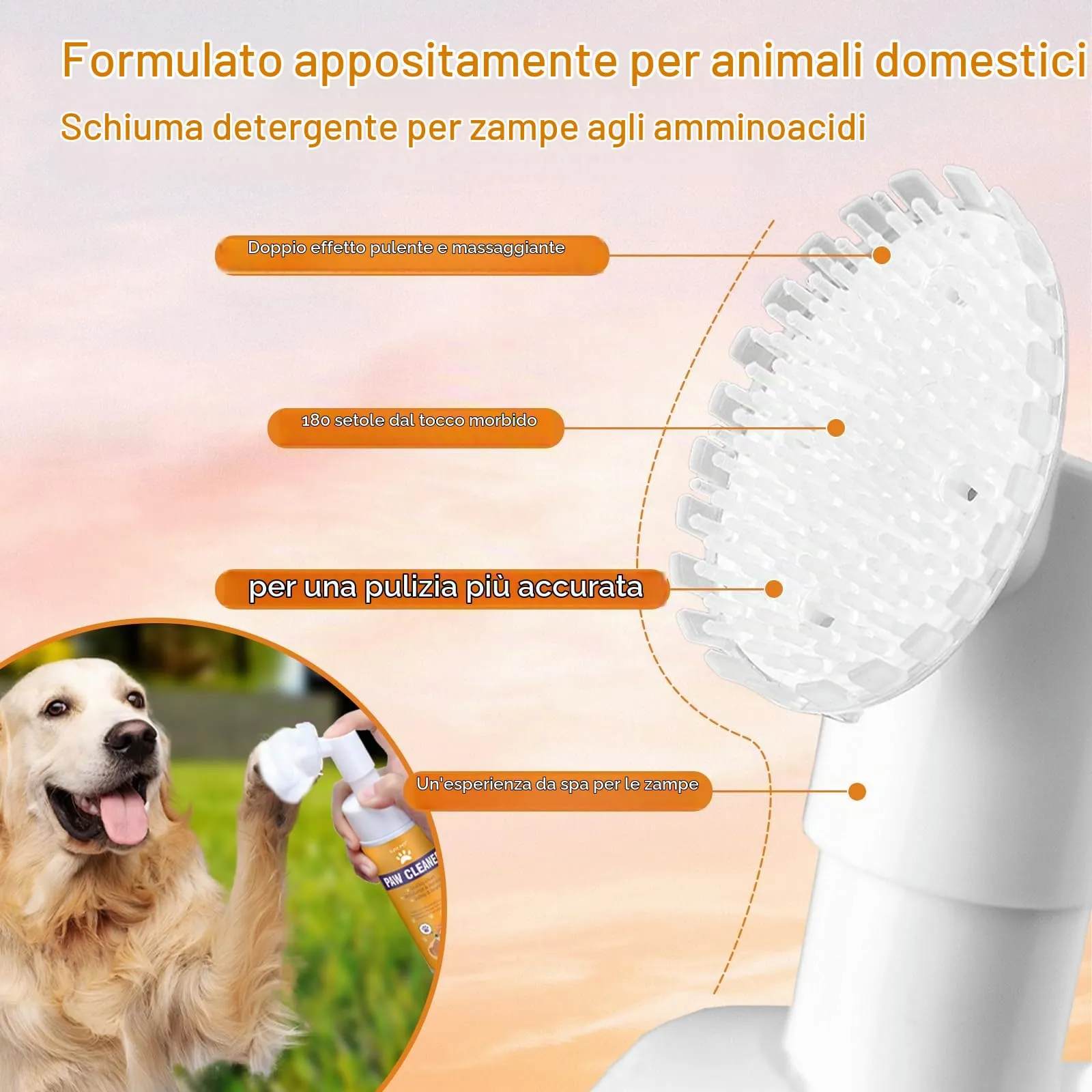 GJYC PET Detergente per zampe per cani e gatti, schiuma magica per pulire le zampe senza risciacquo, shampoo a secco, spazzola per la pulizia dei piedi, con estratto di rosa, detergente per controllo - immagine 2