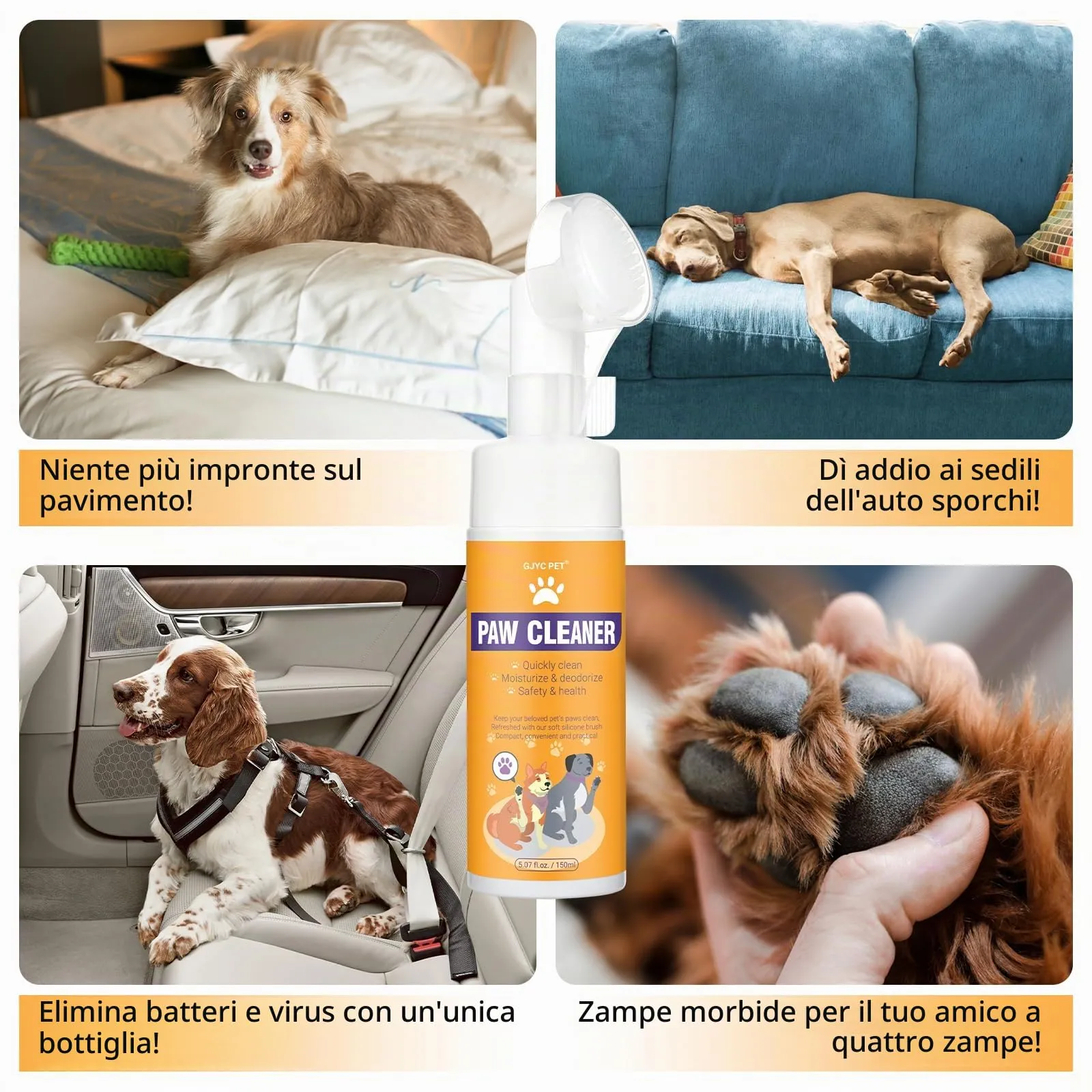 GJYC PET Detergente per zampe per cani e gatti, schiuma magica per pulire le zampe senza risciacquo, shampoo a secco, spazzola per la pulizia dei piedi, con estratto di rosa, detergente per controllo - immagine 5