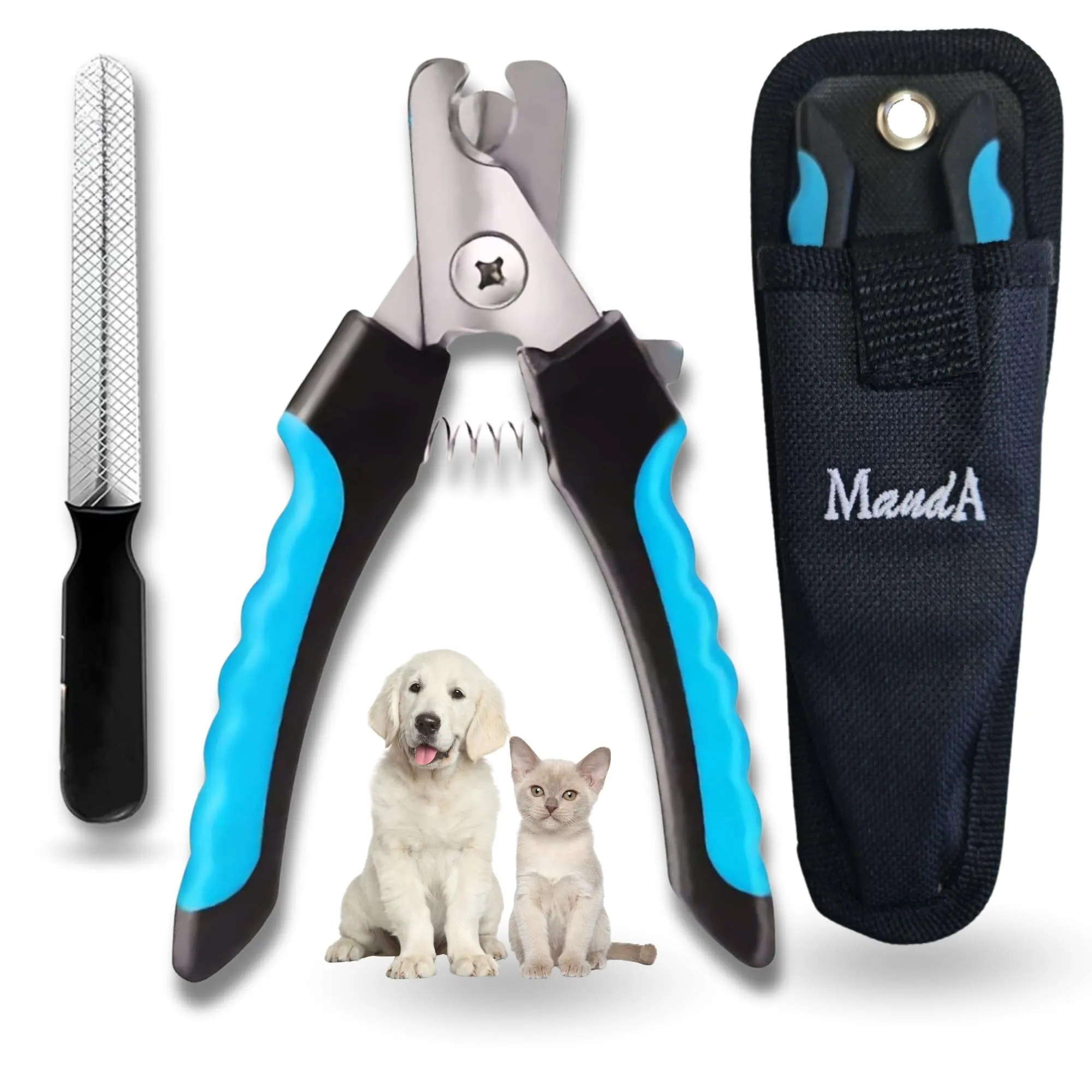 MandA® Tagliaunghie per Cane con Custodia. Tagliaunghie per Cani Medi e Piccoli, Gatti, ecc. + Lima + Custodia. Lame Affilate in Acciaio INOX e Chiusura di Sicurezza. Forbici per Tagliare le Unghie - immagine 1