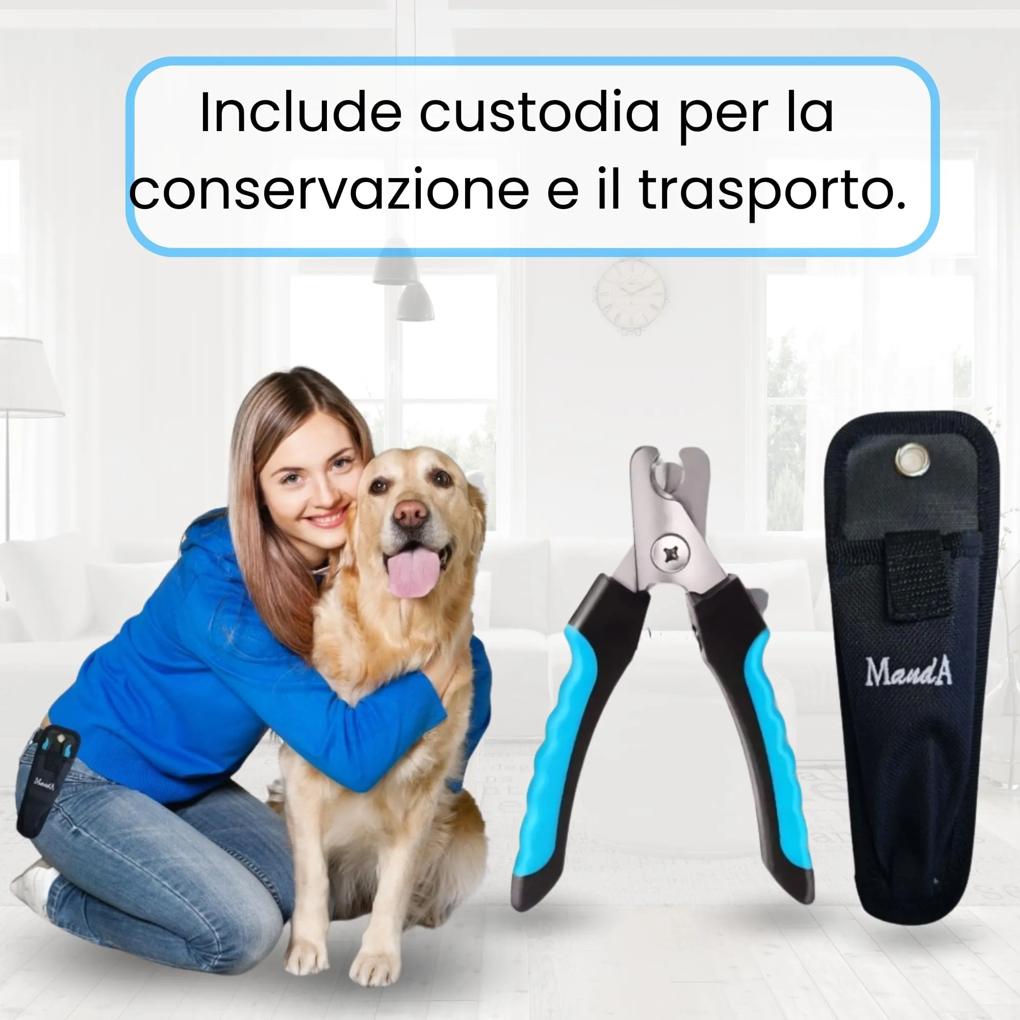 MandA® Tagliaunghie per Cane con Custodia. Tagliaunghie per Cani Medi e Piccoli, Gatti, ecc. + Lima + Custodia. Lame Affilate in Acciaio INOX e Chiusura di Sicurezza. Forbici per Tagliare le Unghie - immagine 2
