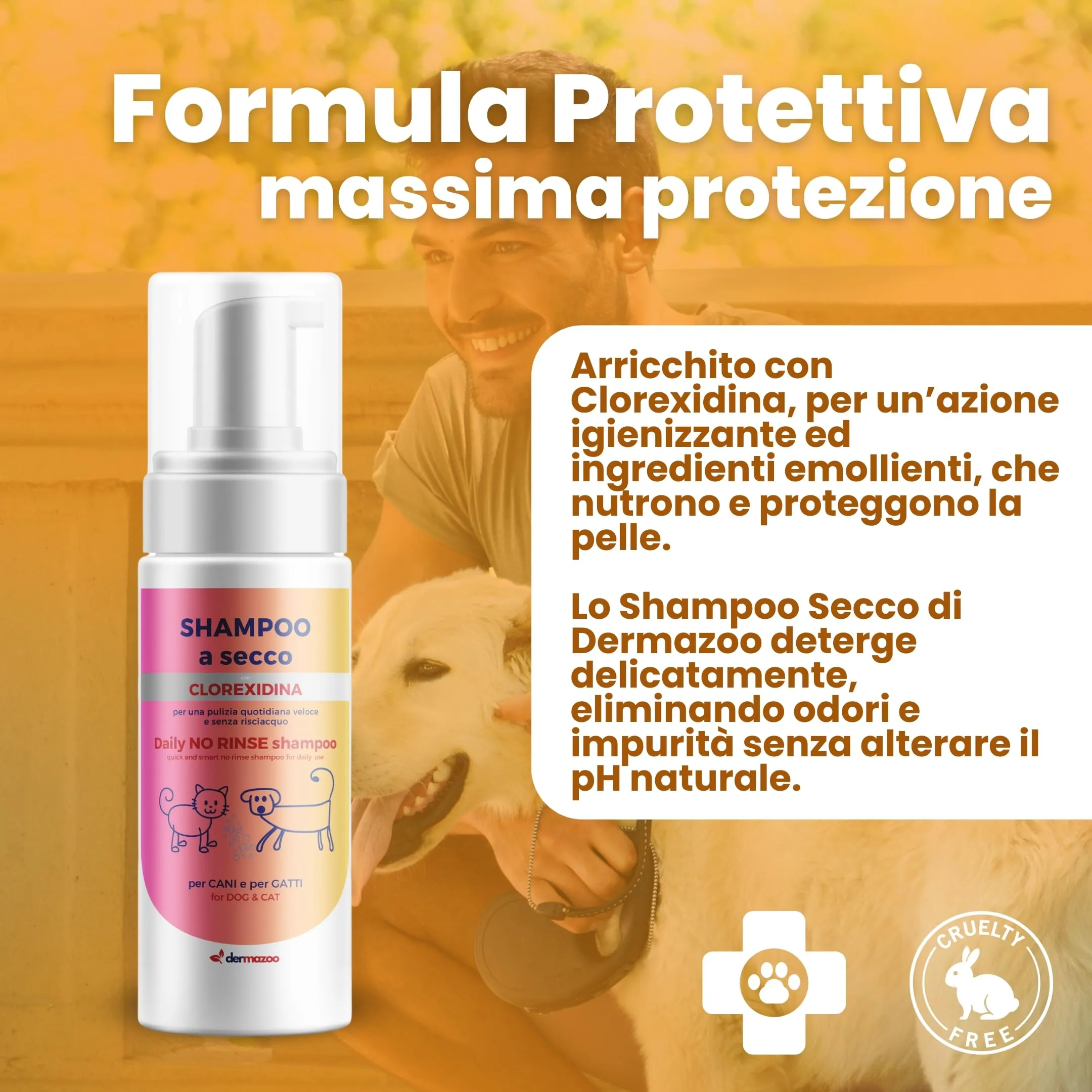 Dermazoo Shampoo secco per cani e gatti con clorexidina senza risciacquo, 190 ml, mousse per uso rapido e completo, shampoo per cani e gatti inodore - immagine 6