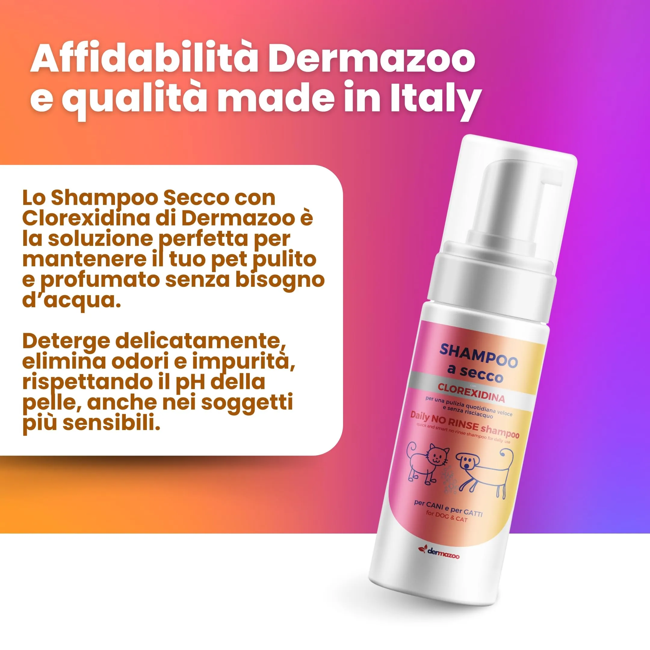 Dermazoo Shampoo secco per cani e gatti con clorexidina senza risciacquo, 190 ml, mousse per uso rapido e completo, shampoo per cani e gatti inodore - immagine 7