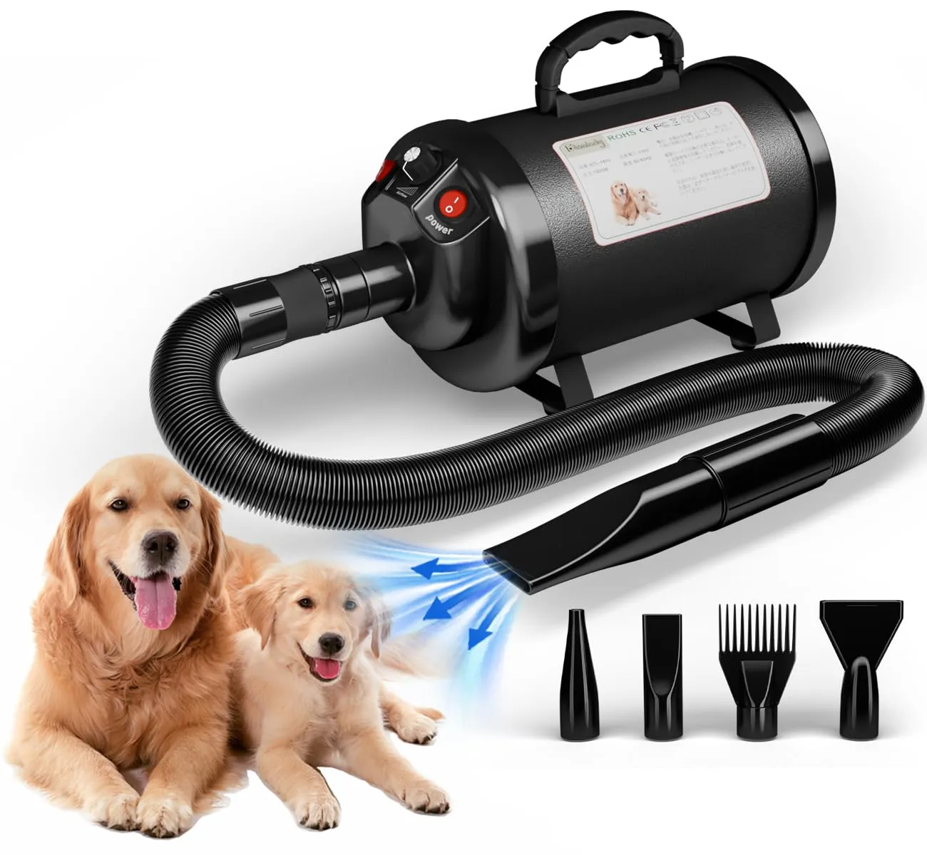 Blanlody Soffiatore Per Cani Blower Molto Silenzioso, 5,2 Cv/3800 W - immagine 1