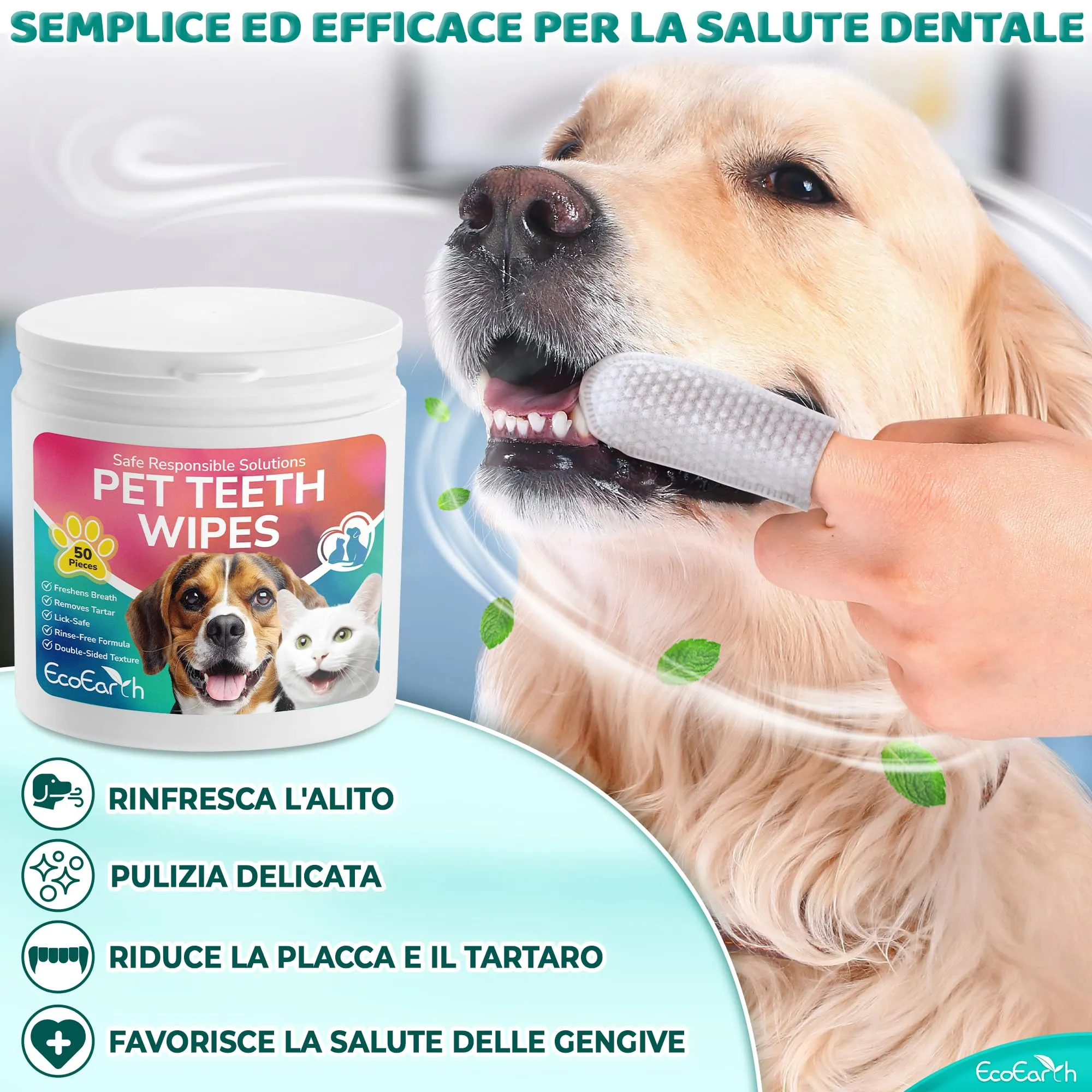 Salviette per la pulizia dei denti di alta qualità per cani e gatti - 100 pezzi - Dischetti per la cura dentale degli animali domestici per un alito fresco e un'igiene orale - immagine 2