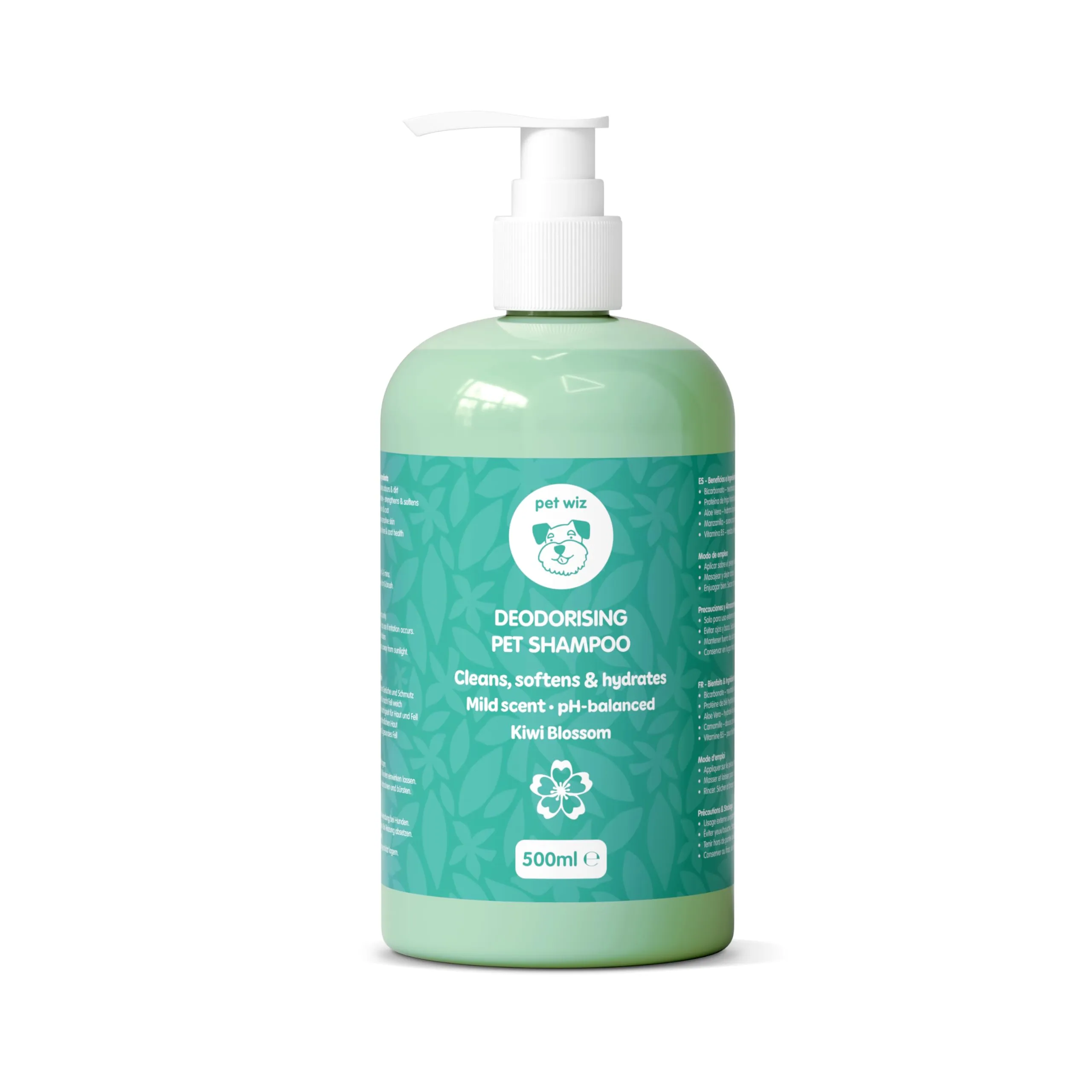 pet wiz Shampoo super deodorante per animali domestici al fiore di kiwi | Pulisce, nutre, deodora e protegge la pelle | con bicarbonato di sodio, estratto di camomilla e vitamina B5, 500 - immagine 1
