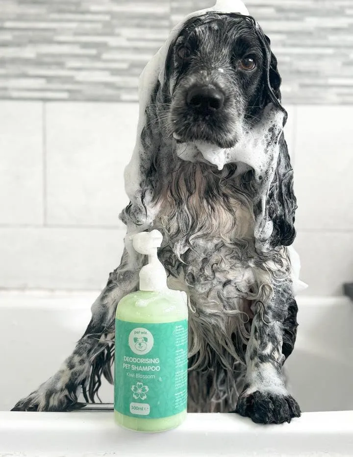 pet wiz Shampoo super deodorante per animali domestici al fiore di kiwi | Pulisce, nutre, deodora e protegge la pelle | con bicarbonato di sodio, estratto di camomilla e vitamina B5, 500 - immagine 2