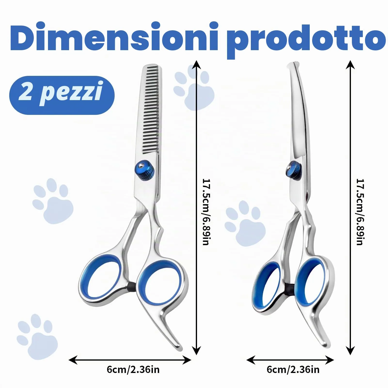 2 Pezzi Forbici da Toelettatura per Animali Domestici, Forbice Curve y Forbici per Sfoltire, Con Punta Rotonda di Sicurezza, In Acciaio Inox Forbici Professionali per La Toelettatura di Cani Gatti - immagine 2