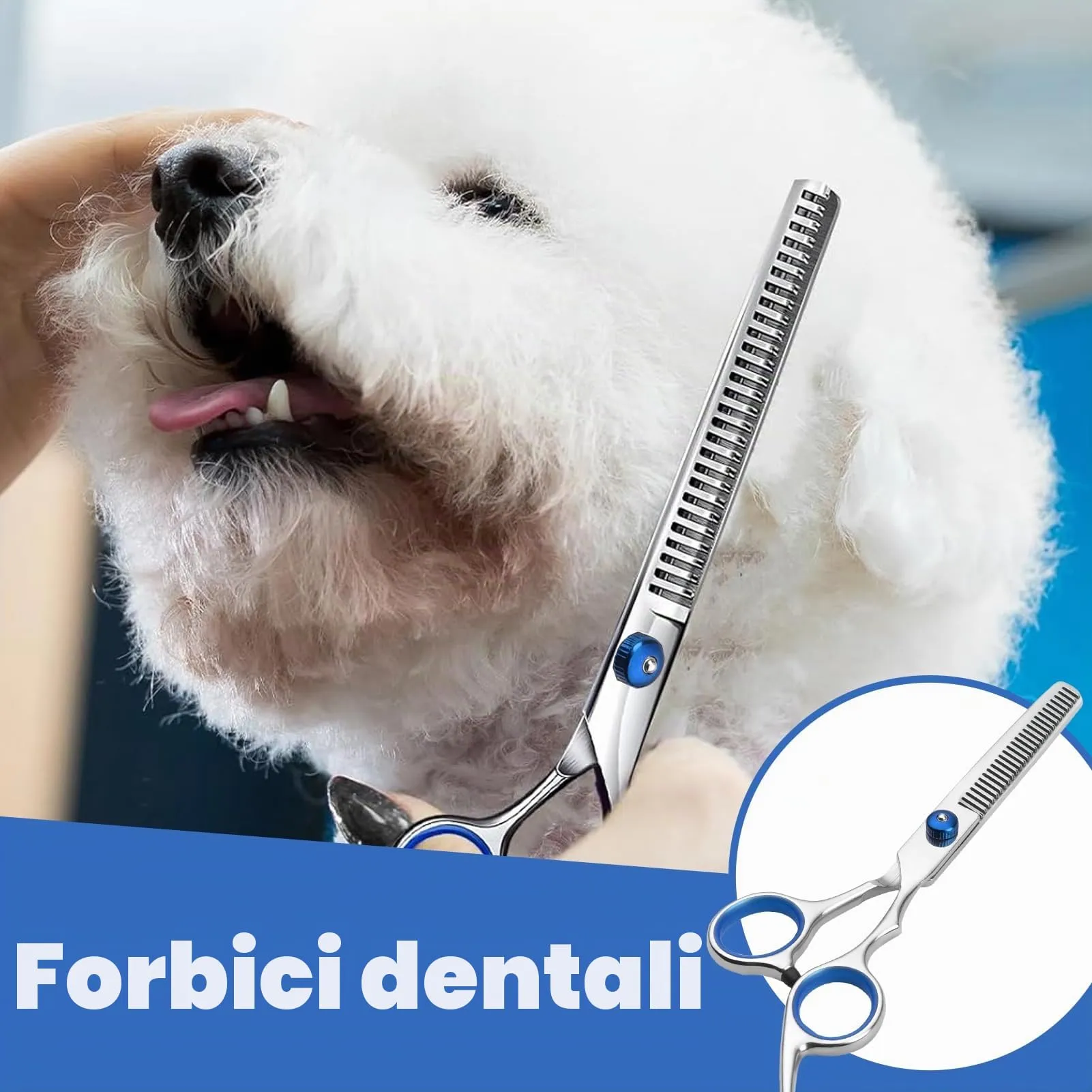 2 Pezzi Forbici da Toelettatura per Animali Domestici, Forbice Curve y Forbici per Sfoltire, Con Punta Rotonda di Sicurezza, In Acciaio Inox Forbici Professionali per La Toelettatura di Cani Gatti - immagine 6