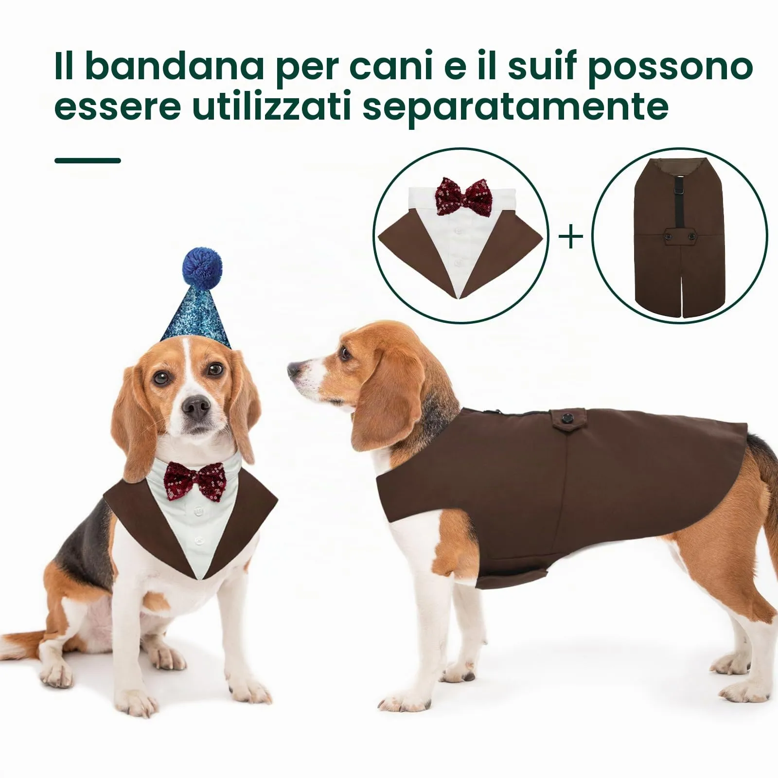 Kuoser Smoking per cani, set da sposa e bandana, abbigliamento per animali domestici, camicia formale per cuccioli con papillon rimovibile, costume per cani di taglia piccola, media e grande, vestito - immagine 3