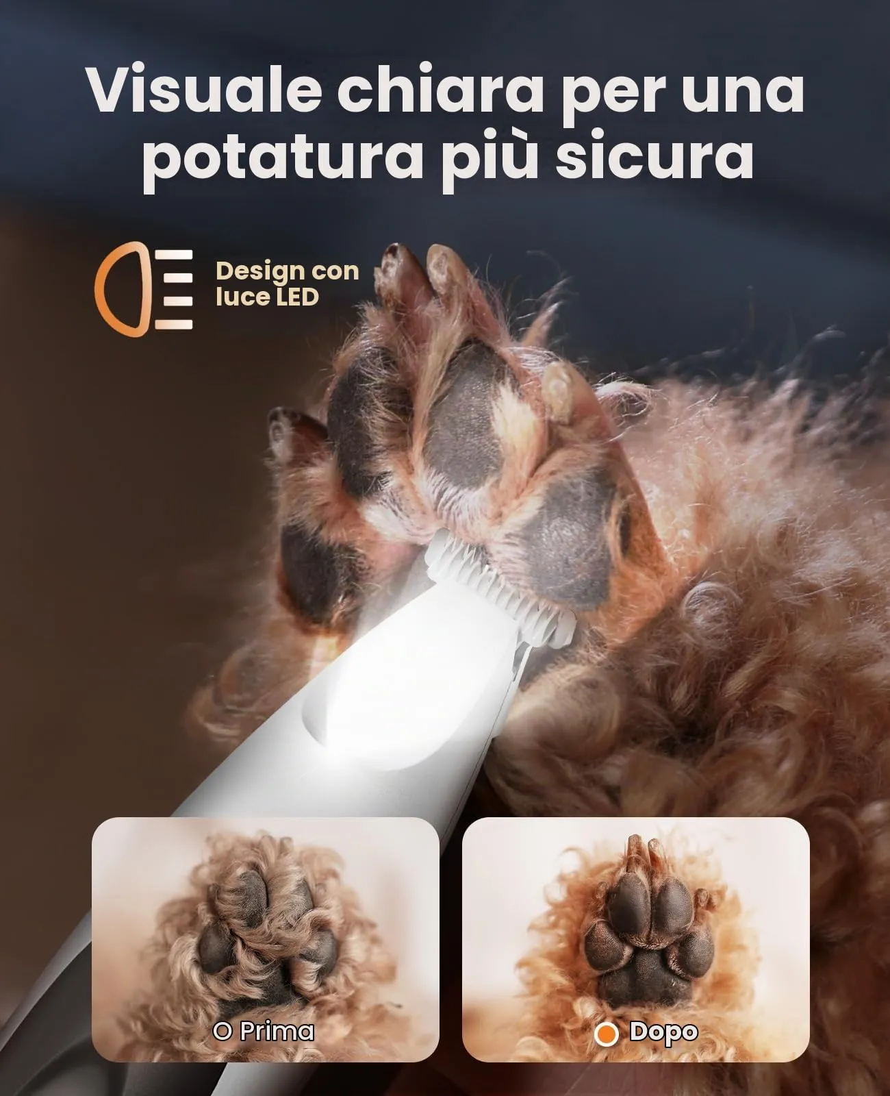 oneisall Tagliazampe per cani con luce a LED, silenzioso, Paw Trim Pro dr zampe, ricaricabile per zampe, occhi, orecchie, viso - immagine 3