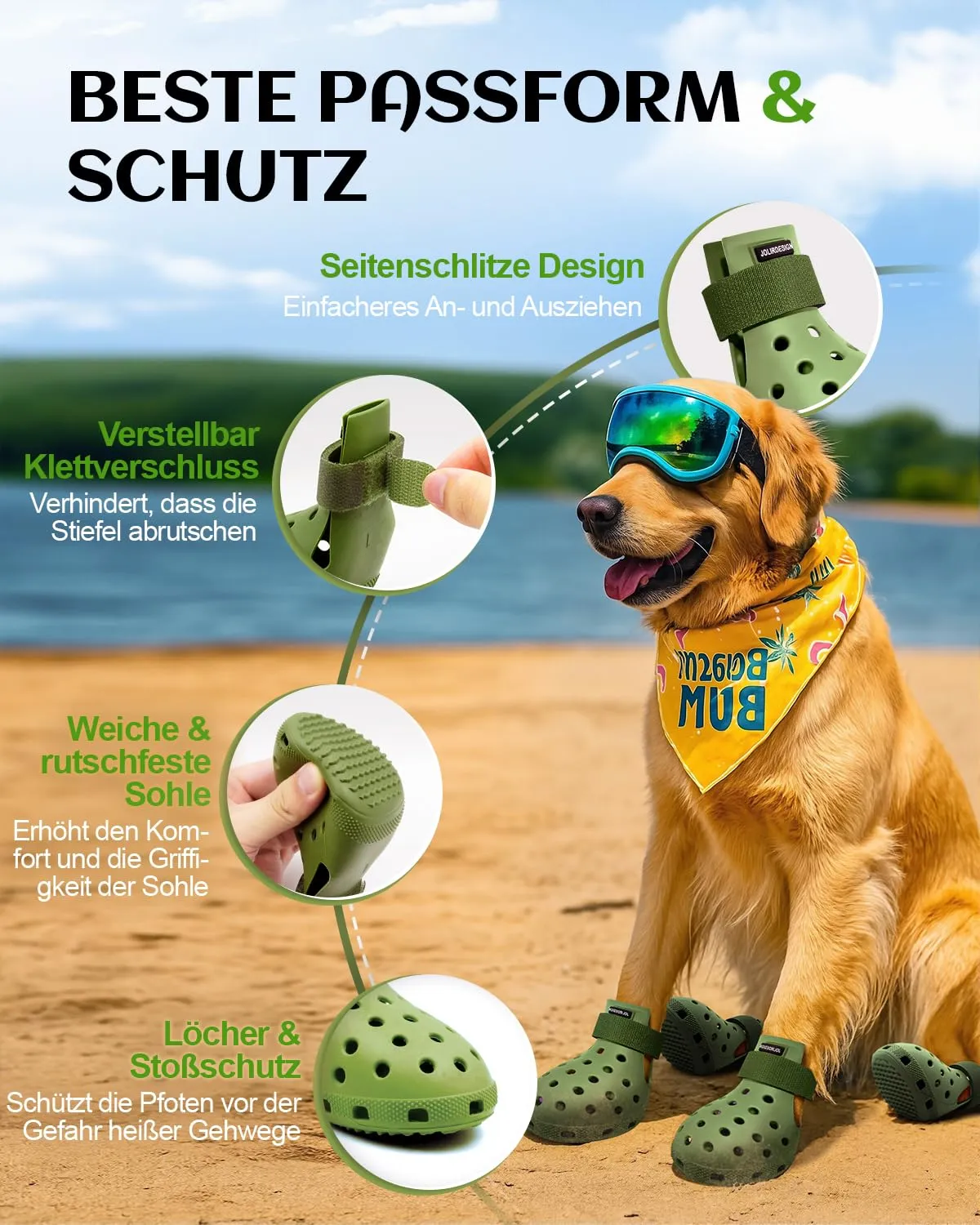 Scarpe per cani per pavimenti caldi - Stivali per cani di taglia piccola, media e grande, Stivali per cani protezioni per zampe, facili da indossare e togliere, antiscivolo, impermeabili, scarpette - immagine 2