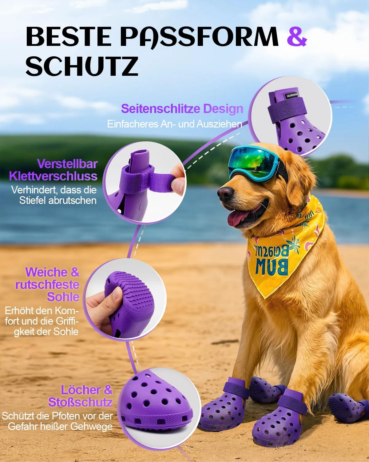 Scarpe per cani per pavimenti caldi - Stivali per cani di taglia piccola, media e grande, protezioni per zampe per cani, facili da mettere e togliere, antiscivolo, impermeabili, scarpette per cani - immagine 2