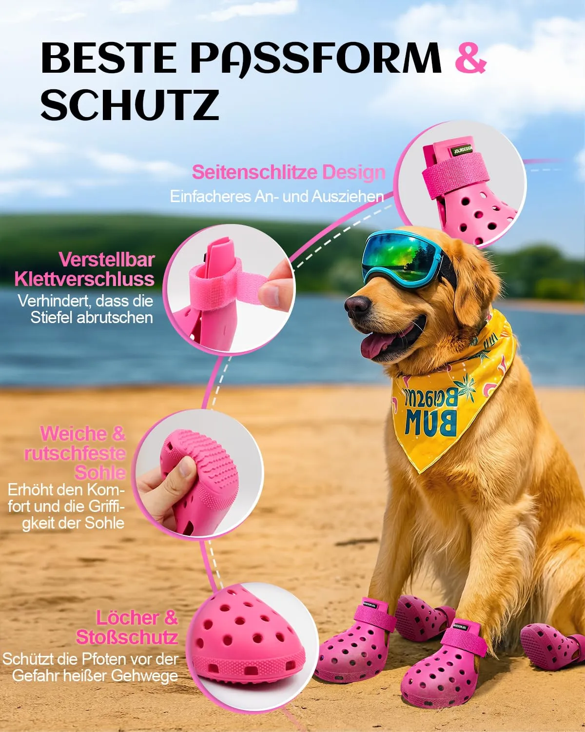 Scarpe per cani per pavimenti caldi - Stivali per cani di taglia piccola, media e grande, stivali per cani protezioni per zampe, facili da mettere e togliere, antiscivolo, impermeabili, scarpette per - immagine 2