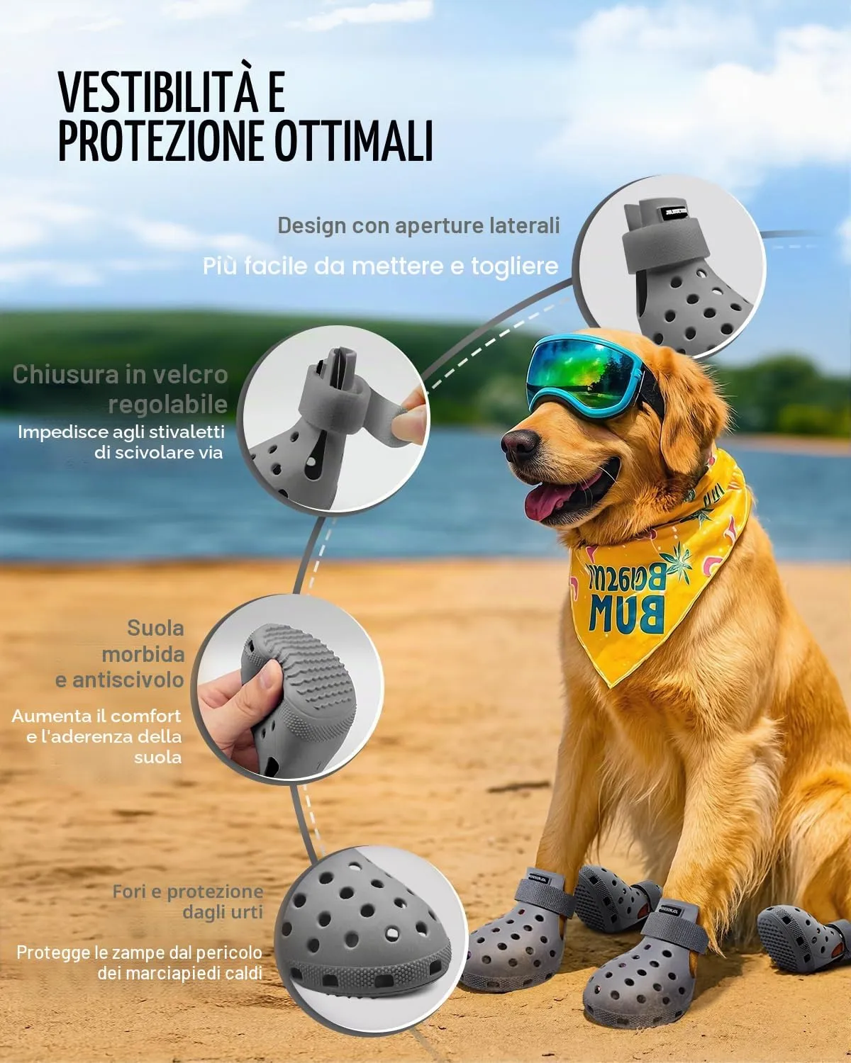 Scarpe per cani per pavimentazione calda, stivali per cani di taglia piccola, media e grande, protezioni per zampe, facili da indossare e togliere, antiscivolo, impermeabili, facili da pulire, per - immagine 2