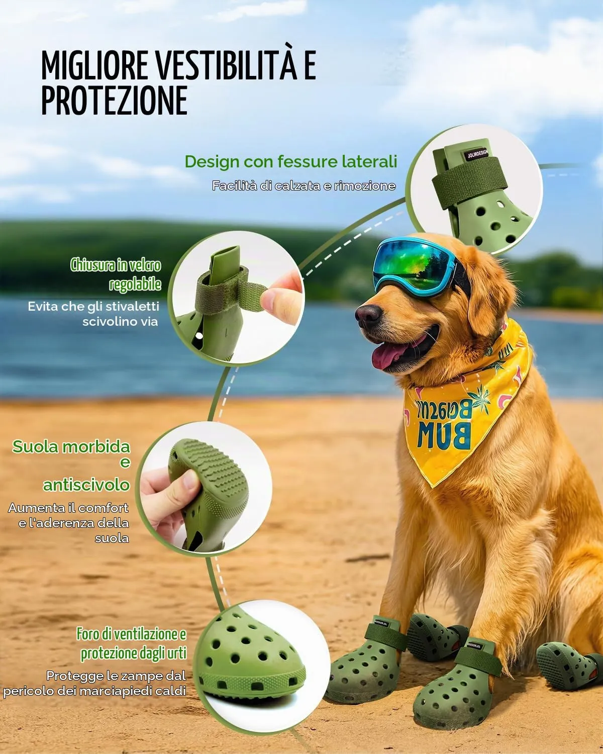 Scarpe per cani per pavimentazione calda, stivali per cani di taglia piccola, media e grande, protezioni per zampe, facili da indossare e togliere, antiscivolo, impermeabili, facili da pulire, per - immagine 2