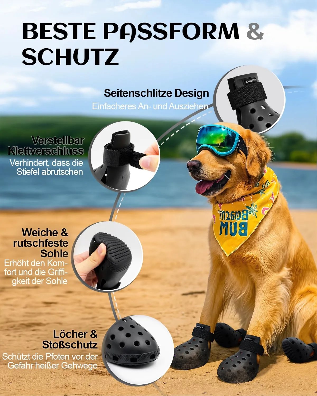 Scarpe per cani per pavimenti caldi - Stivali per cani di taglia piccola, media e grande, stivali per cani protezioni per zampe, facili da mettere e togliere, antiscivolo, impermeabili, scarpette per - immagine 2