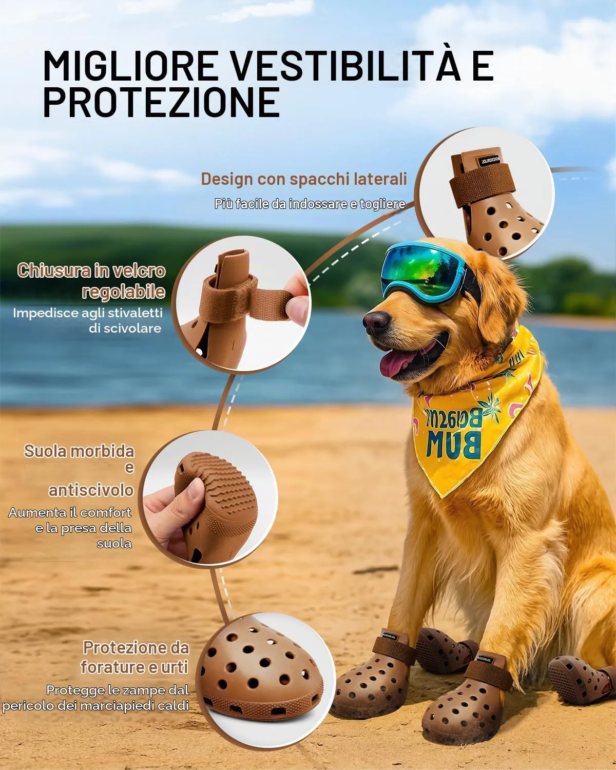 Scarpe per cani per pavimentazione calda, stivali per cani di taglia piccola, media e grande, protezioni per zampe, facili da indossare e togliere, antiscivolo, impermeabili, facili da pulire, per - immagine 2