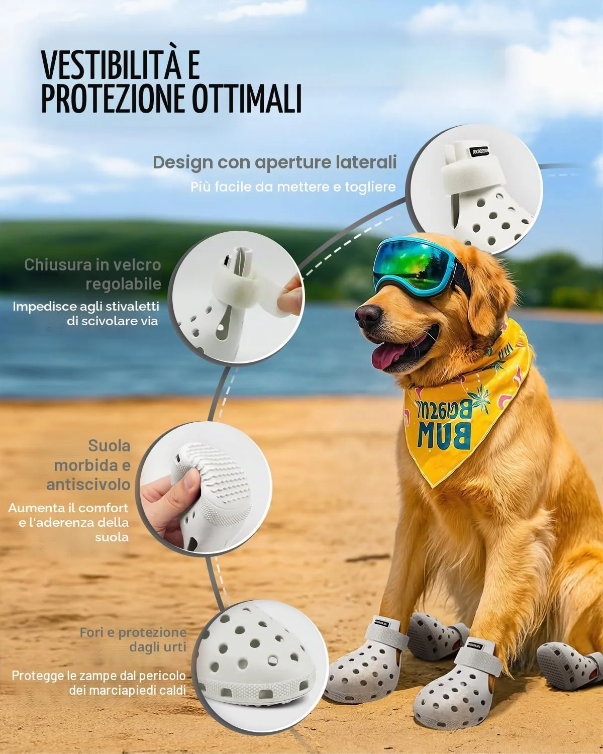 Scarpe per cani per pavimentazione calda, stivali per cani di taglia piccola, media e grande, protezioni per zampe, facili da indossare e togliere, antiscivolo, impermeabili, stivaletti per cani - immagine 2