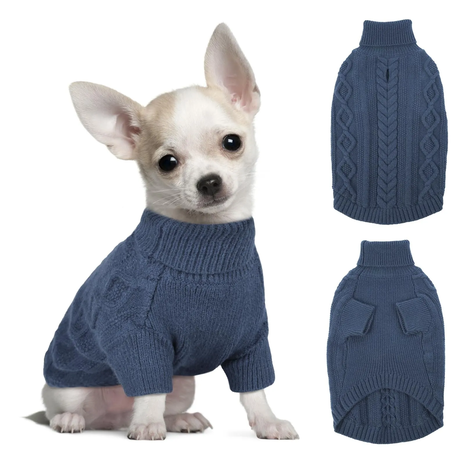 Hjumarayan Maglione Cane -Maglioncino Cane Taglia Piccola Semplice & Elegante Maglioncini Caldo per Cani con Foro per Pettorina, Maglia Termica per Chihuahua Jack Russell (Blu Denim XS) - immagine 1