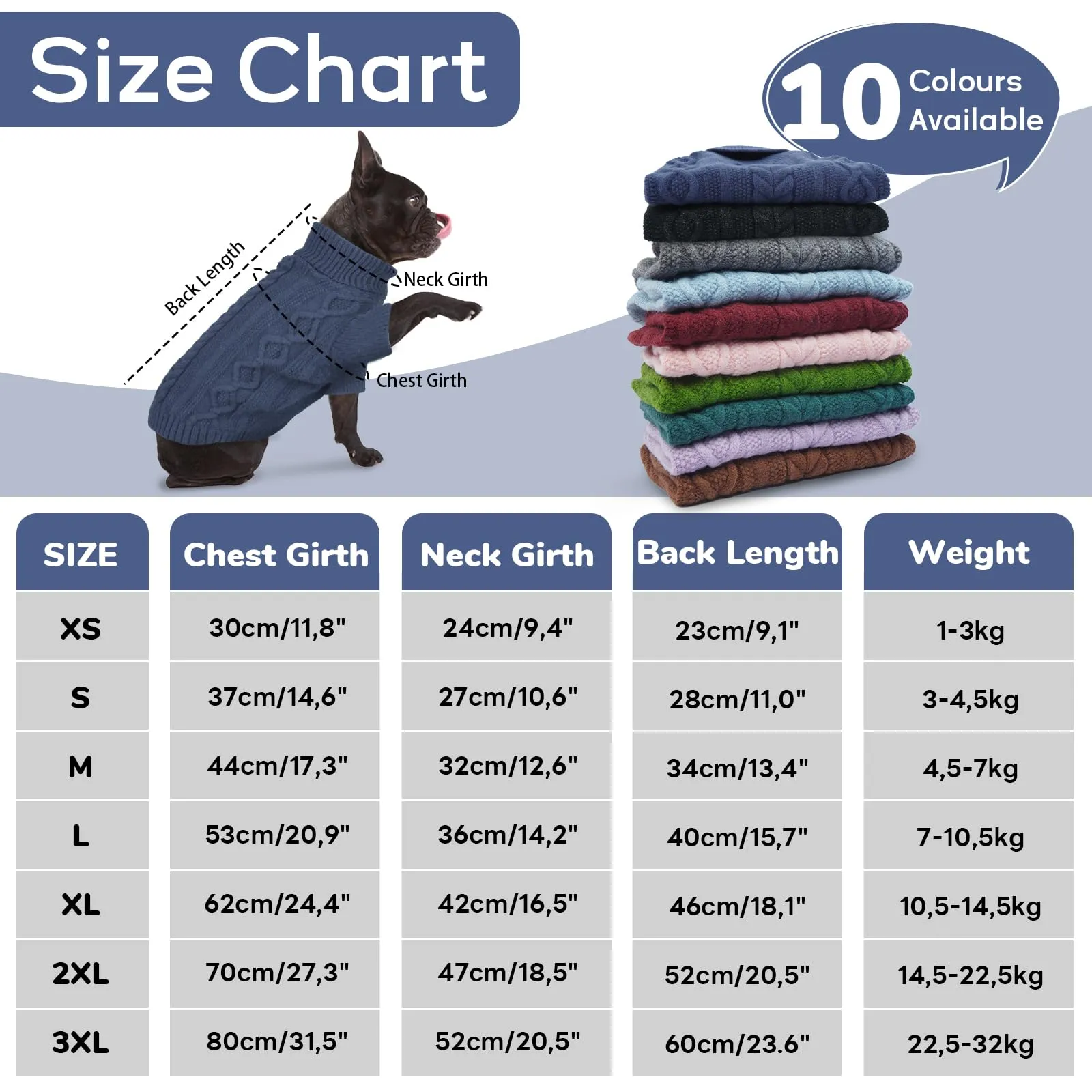 Hjumarayan Maglione Cane -Maglioncino Cane Taglia Media Semplice & Elegante Maglioncini Caldo per Cani con Foro per Pettorina, Maglia Termica per Bouledogue Francese (Blu Denim L) - immagine 2