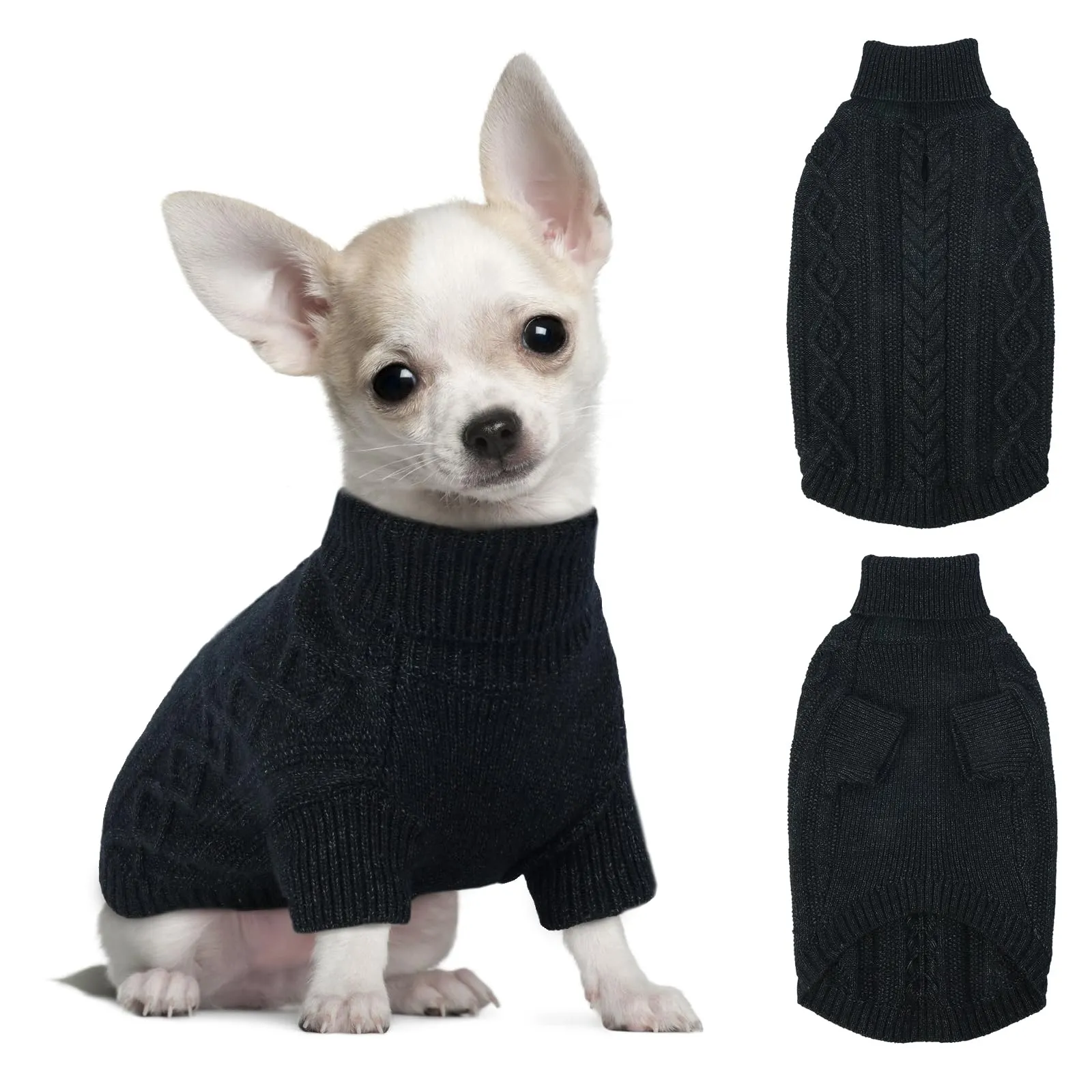 Hjumarayan Maglione Cane -Maglioncino Cane Taglia Piccola Semplice & Elegante Maglioncini Caldo per Cani con Foro per Pettorina, Maglia Termica per Chihuahua Jack Russell (Nero S) - immagine 1