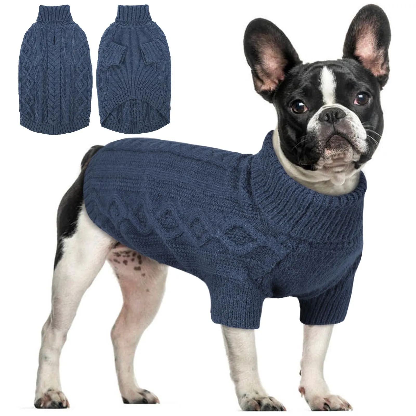 Hjumarayan Maglione Cane -Maglioncino Cane Taglia Media Semplice & Elegante Maglioncini Caldo per Cani con Foro per Pettorina, Maglia Termica per Bouledogue Francese (Blu Denim M) - immagine 1