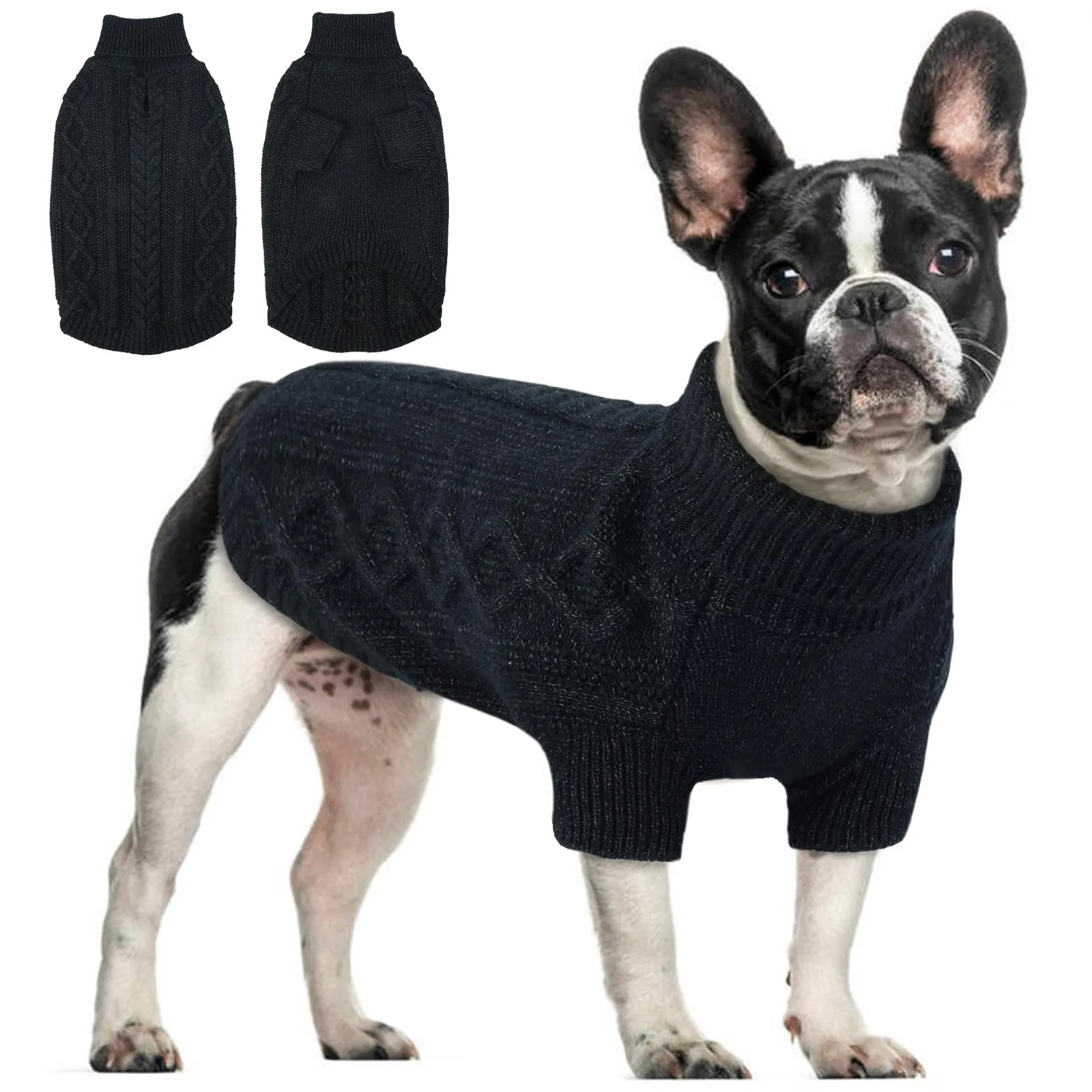 Hjumarayan Maglione Cane -Maglioncino Cane Taglia Media Semplice & Elegante Maglioncini Caldo per Cani con Foro per Pettorina, Maglia Termica per Bouledogue Francese (Nero L) - immagine 1