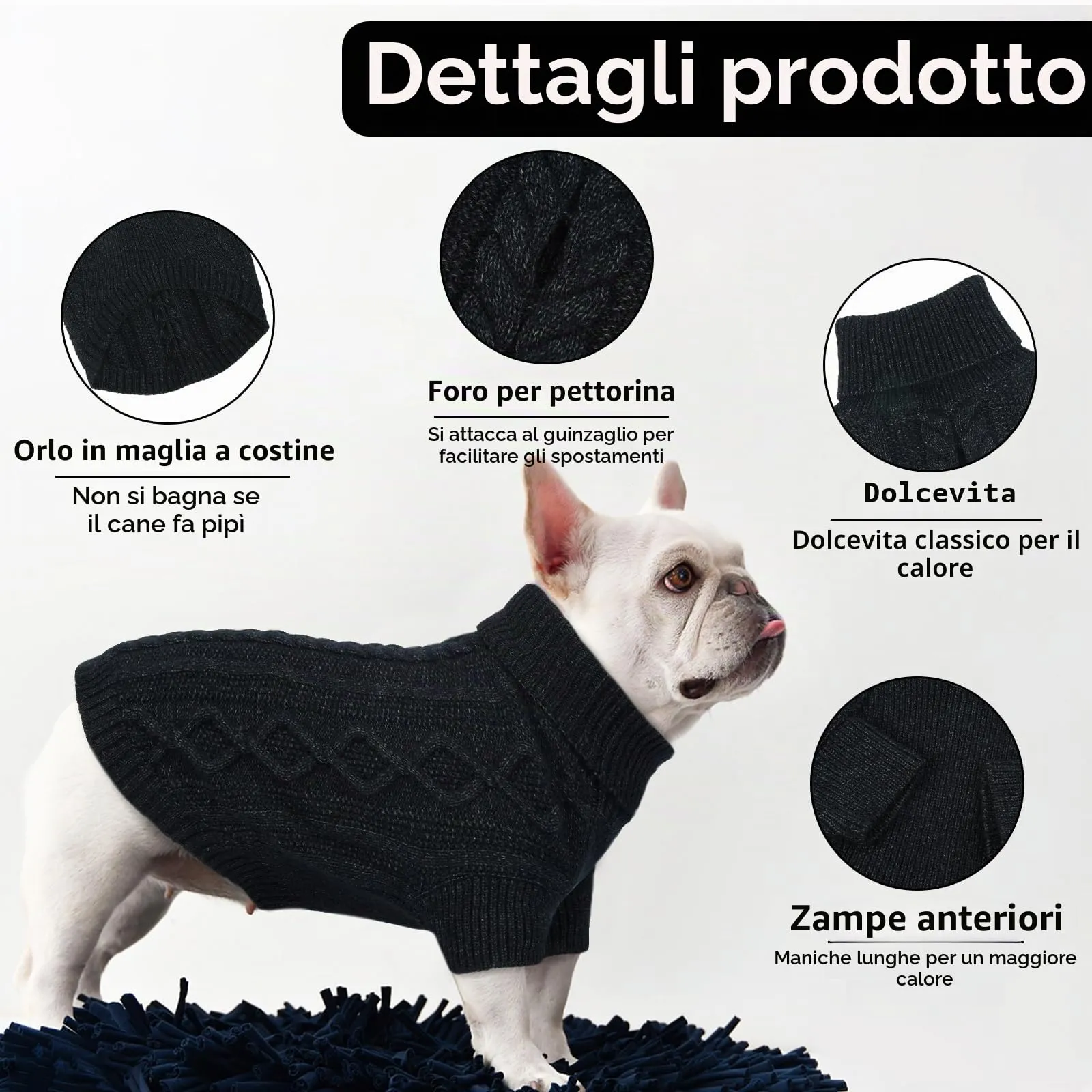 Hjumarayan Maglione Cane -Maglioncino Cane Taglia Media Semplice & Elegante Maglioncini Caldo per Cani con Foro per Pettorina, Maglia Termica per Bouledogue Francese (Nero L) - immagine 3