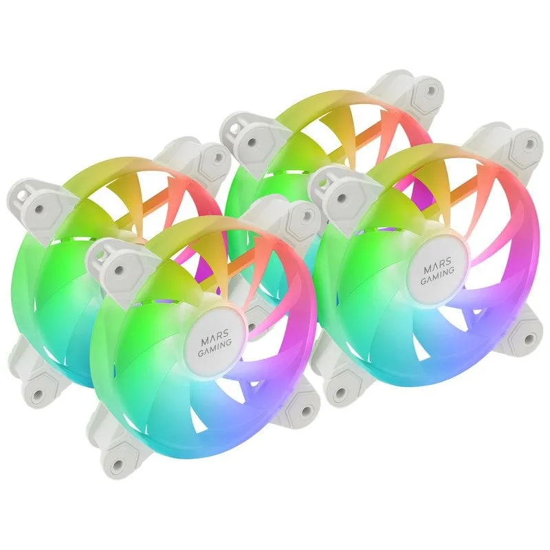 Mars Gaming MF-4A Kit 4 ventole 120mm ARGB Rainbow Doppio connettore 5V 3pin Bianco - immagine 1