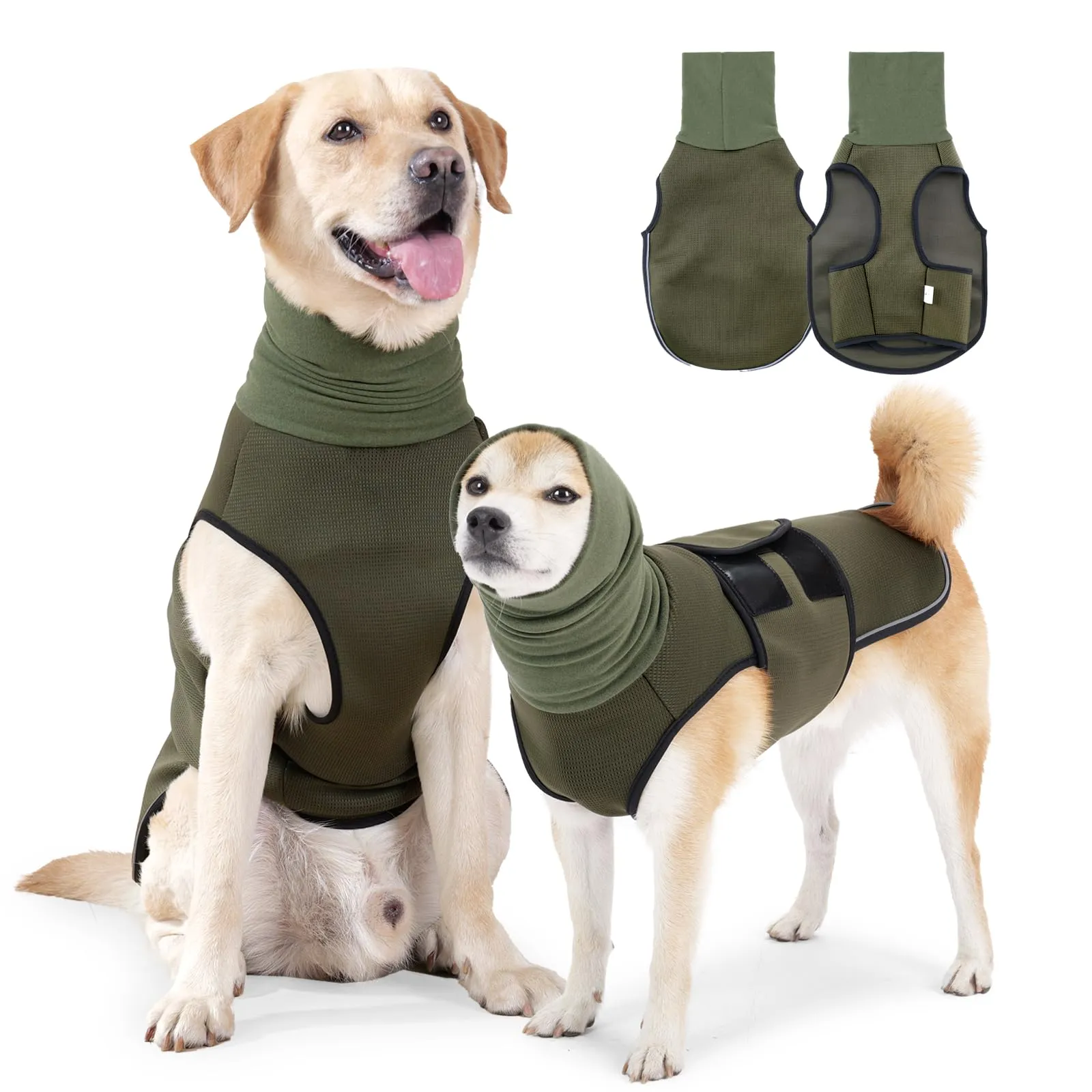 PAWIVID Giacca Calmante Ansiedad per Cani con Cappuccio e Strisce Riflettenti, Per Tempeste, Fuochi d'Artificio, Viaggi e Separazione Gilet Camicia per Cani (Verde, XL) - immagine 1