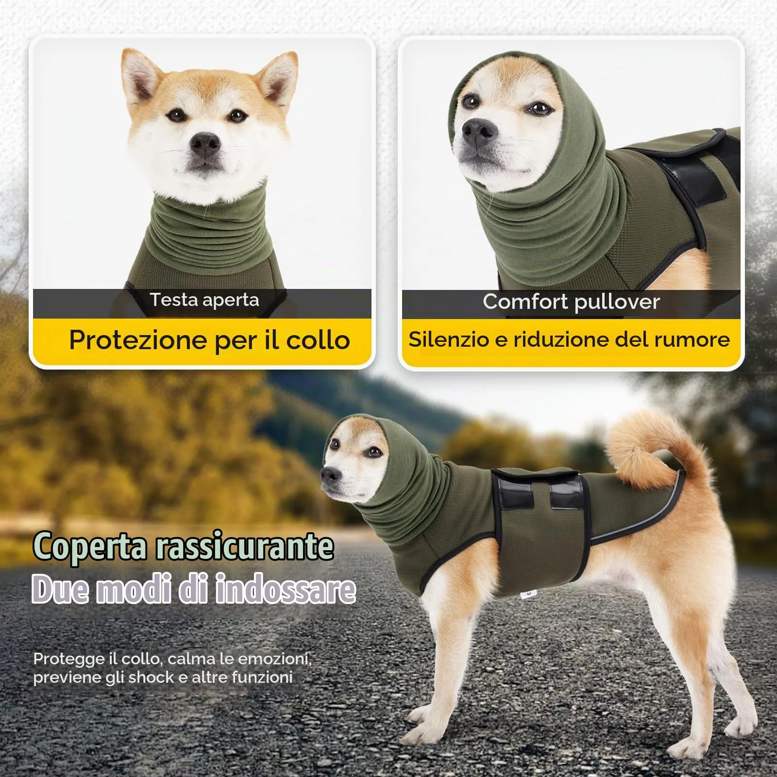 PAWIVID Giacca Calmante Ansiedad per Cani con Cappuccio e Strisce Riflettenti, Per Tempeste, Fuochi d'Artificio, Viaggi e Separazione Gilet Camicia per Cani (Verde, XS) - immagine 3