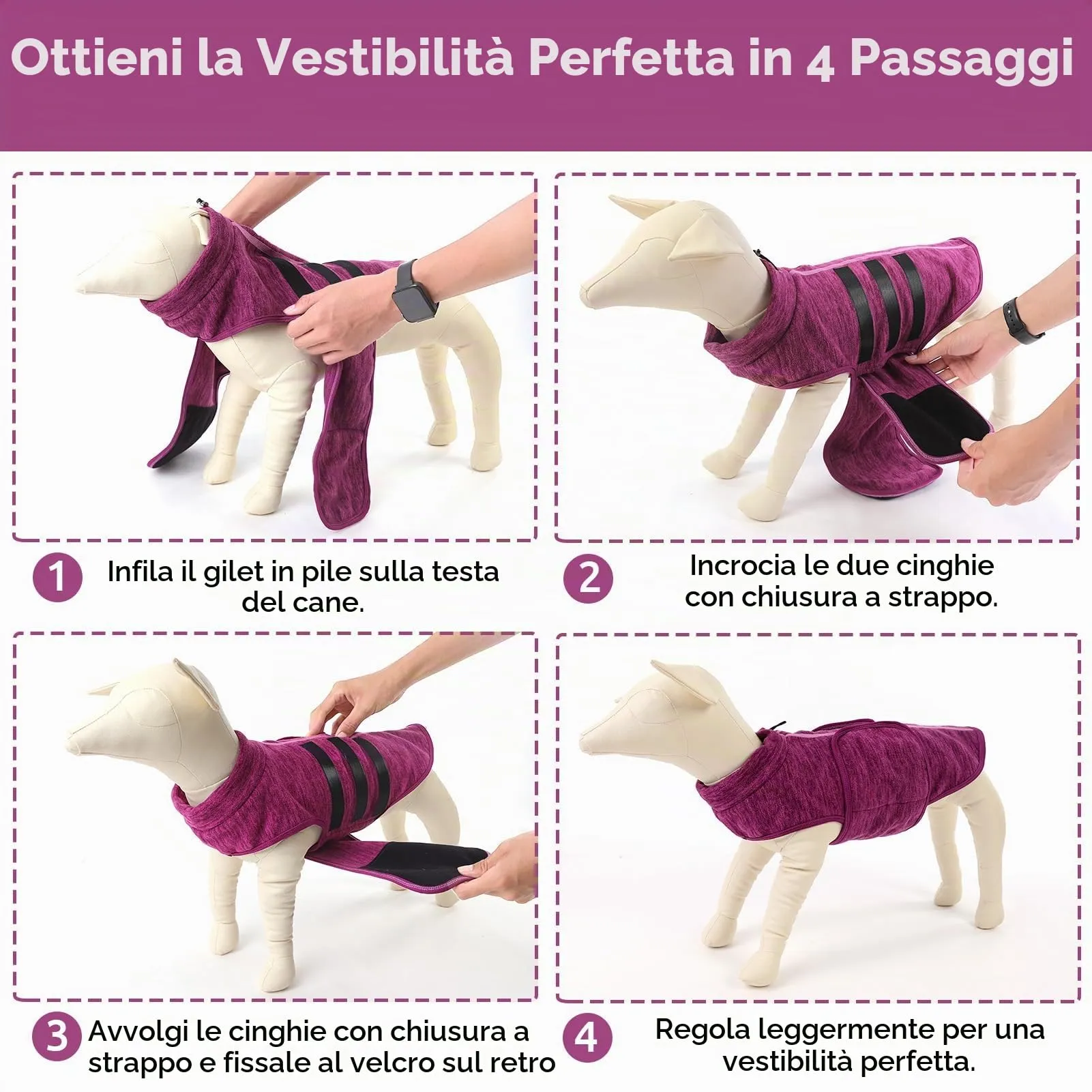 Queenmore Maglioncino Cane Piccolo In Pile Caldo Con Gancino Guinzaglio - immagine 3