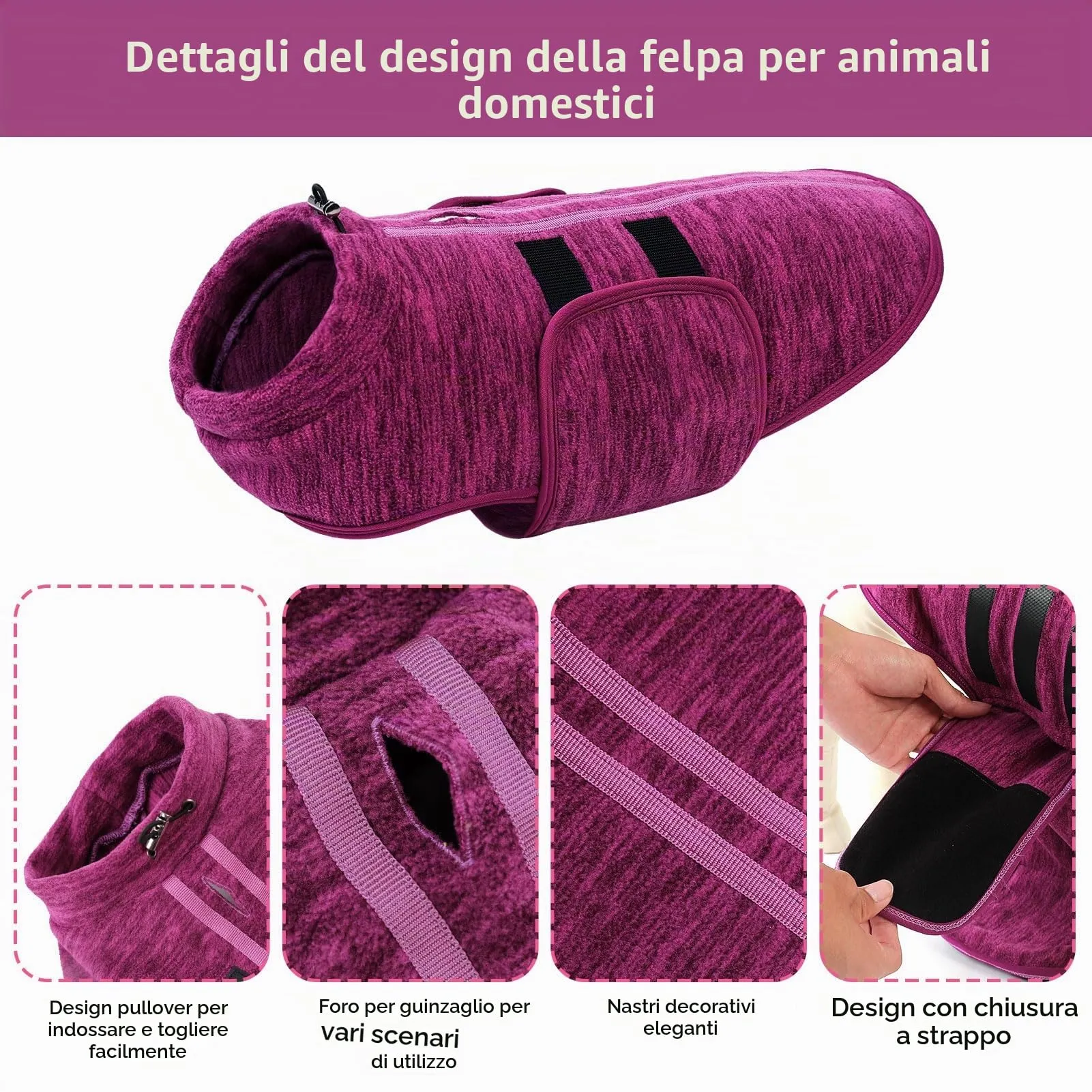 Queenmore Maglioncino Cane Piccolo In Pile Caldo Con Gancino Guinzaglio - immagine 4