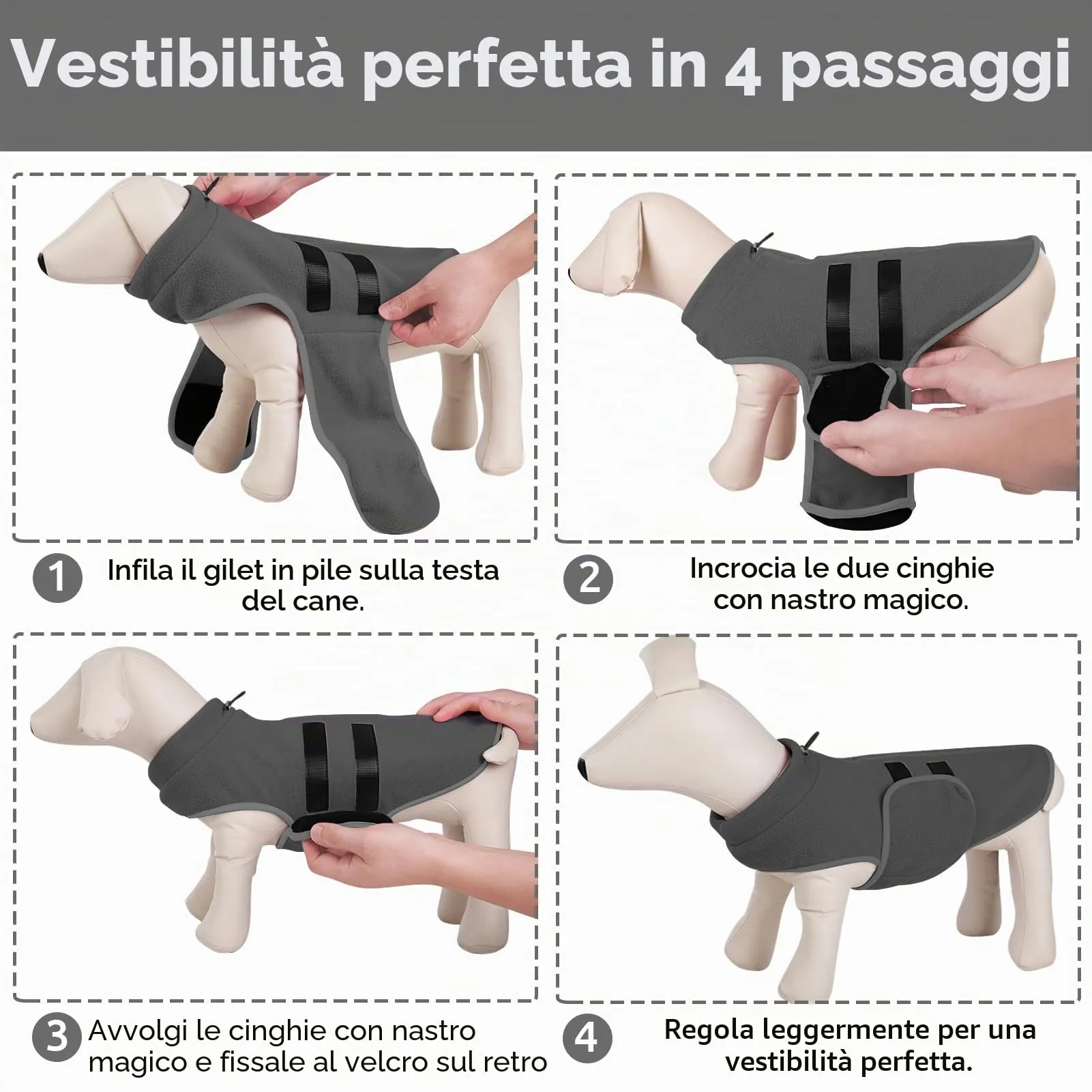 Queenmore Maglione Cane Piccolo In Pile Regolabile Con Gancino Guinzaglio - immagine 5