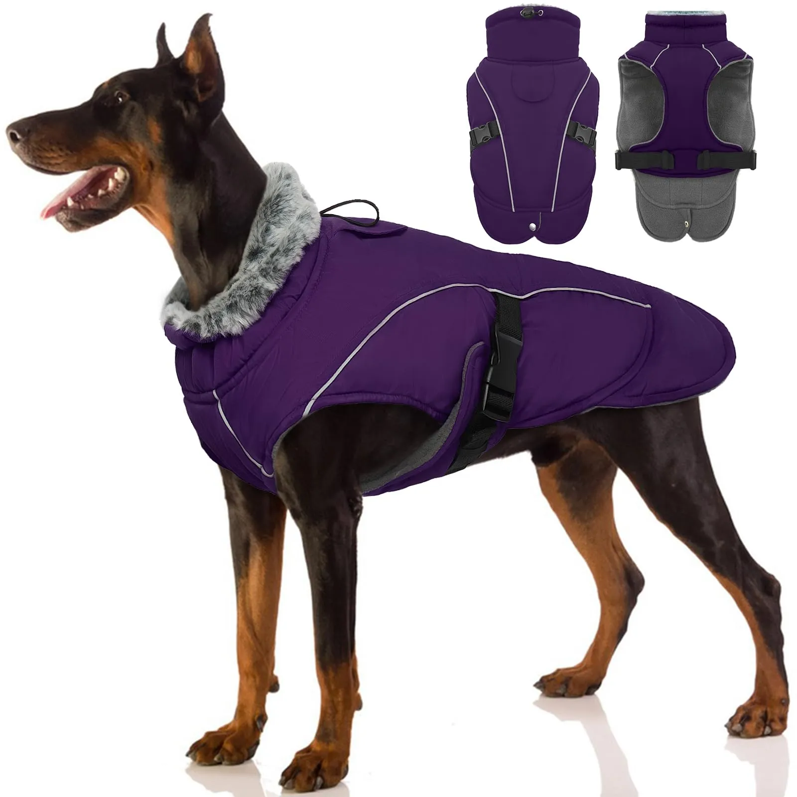 Giacca Invernale per Cani, Giubbotto Cane Inverno Piumino Cani Abbigliamento Caldo per Cani Tuta da Sci Cappottino Imbottito per Cani Antivento(Viola, L) - immagine 1