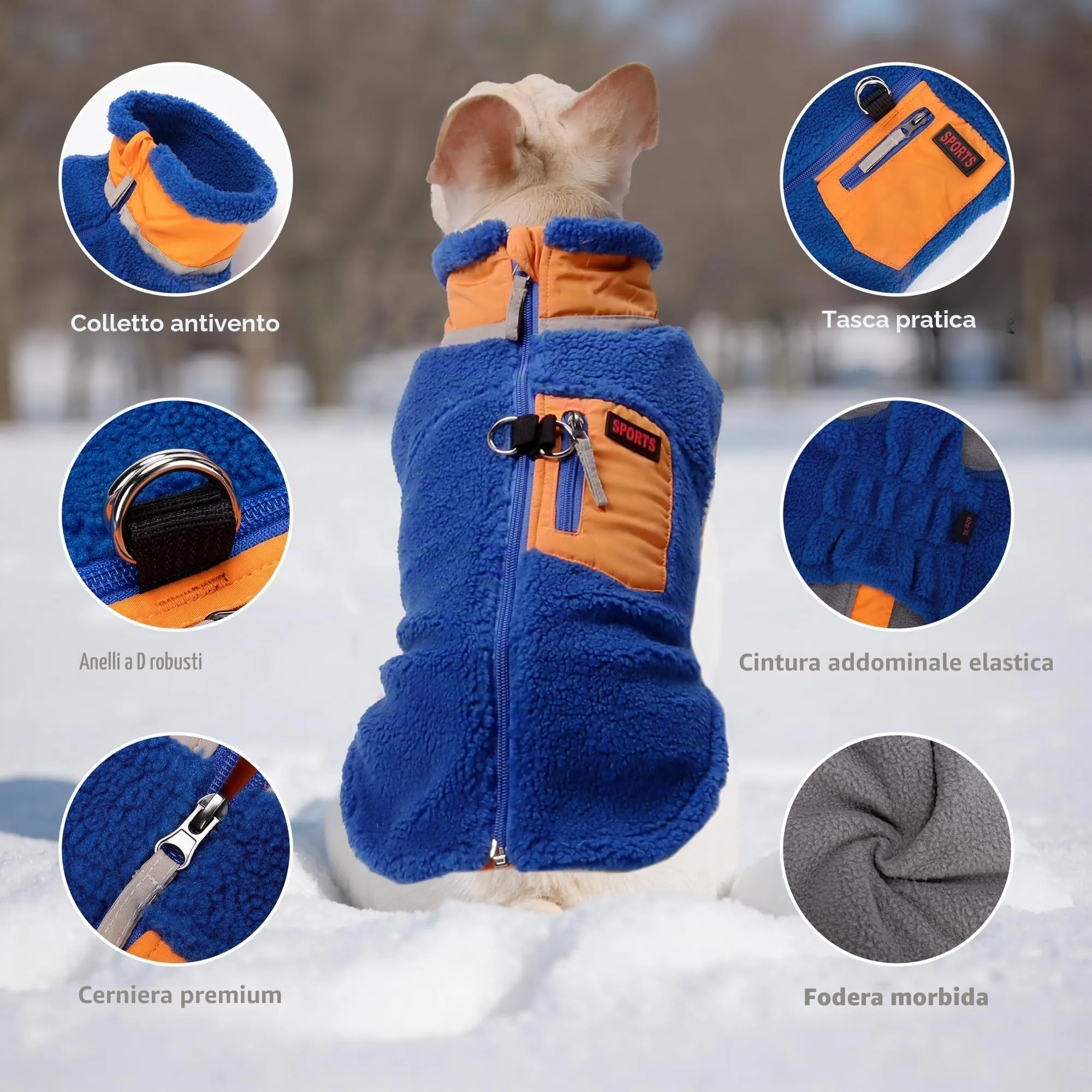 FEimaX Cappotto per Cani Invernale Giacca in Pile Calda con Anello a D, Gilet Cane Antivento Cucciolo Vestiti Caldo per Cani di Piccola e Media Taglia - immagine 4