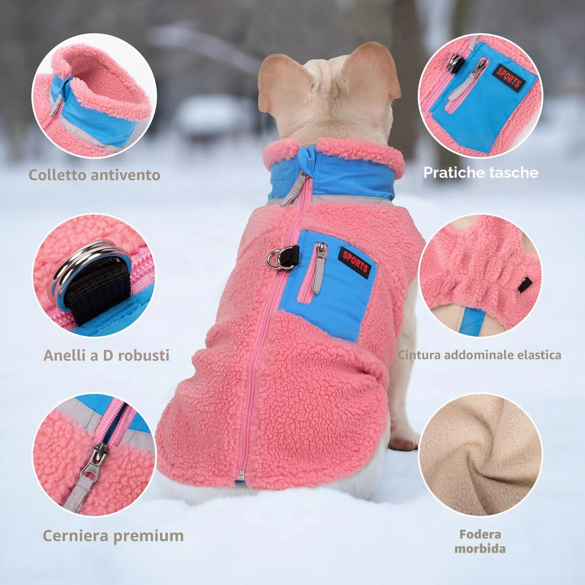 FEimaX Cappotto per Cani Invernale Giacca in Pile Calda con Anello a D, Gilet Cane Antivento Cucciolo Vestiti Caldo per Cani di Piccola e Media Taglia - immagine 4