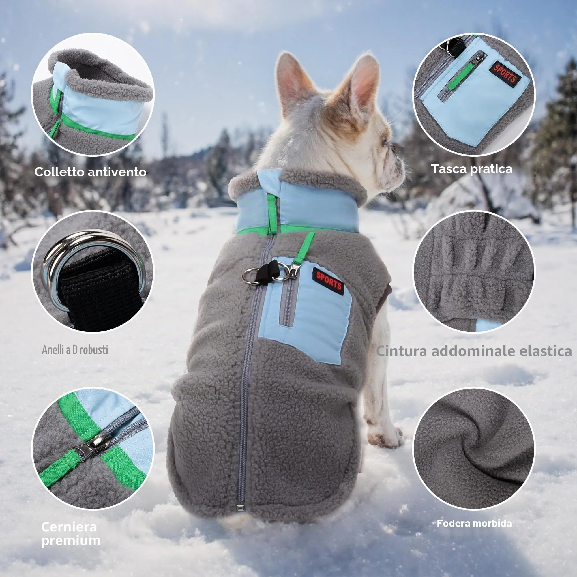 FEimaX Cappotto per Cani Invernale Giacca in Pile Calda con Anello a D, Gilet Cane Antivento Cucciolo Vestiti Caldo per Cani di Piccola e Media Taglia - immagine 4