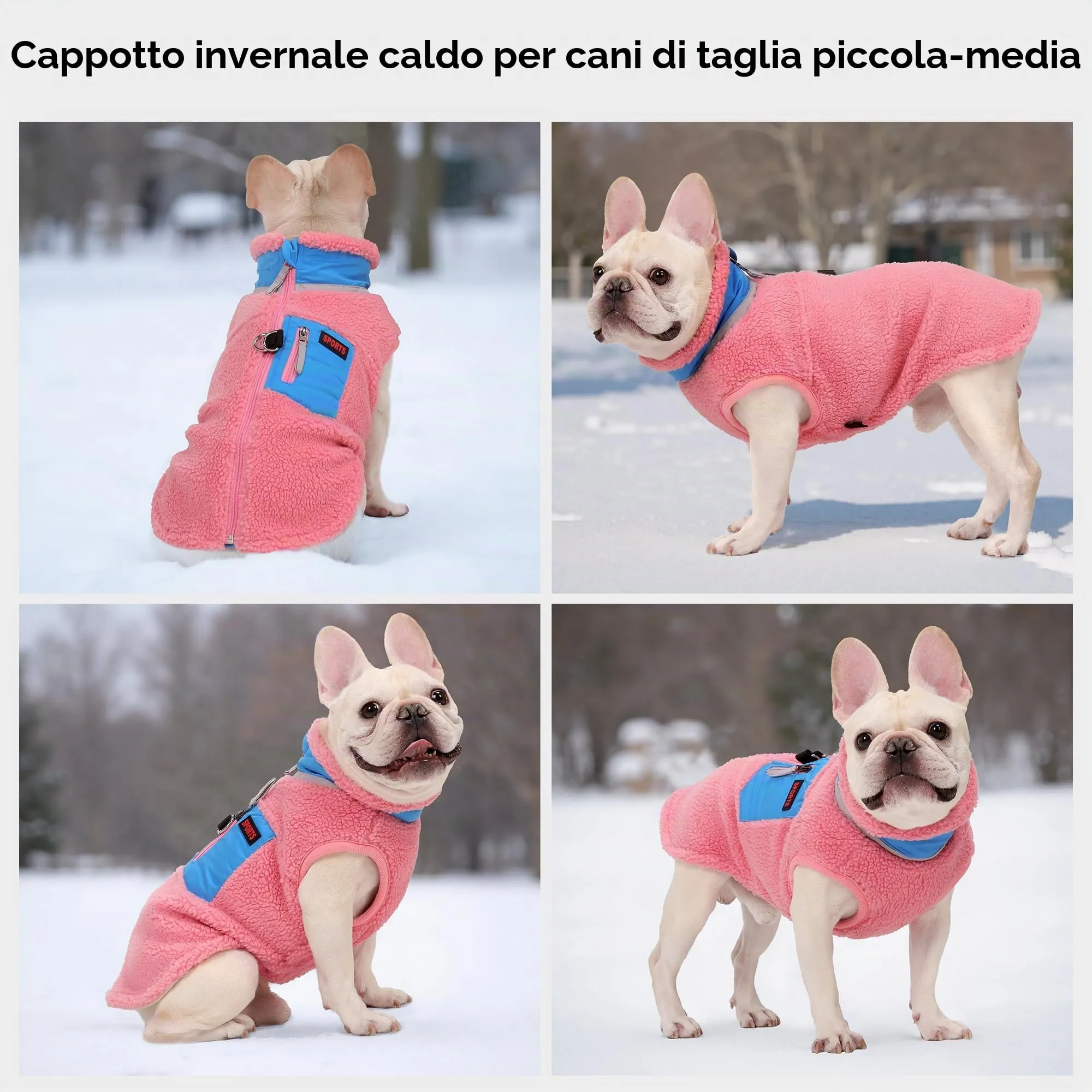 FEimaX Cappotto per Cani Invernale Giacca in Pile Calda con Anello a D, Gilet Cane Antivento Cucciolo Vestiti Caldo per Cani di Piccola e Media Taglia - immagine 6