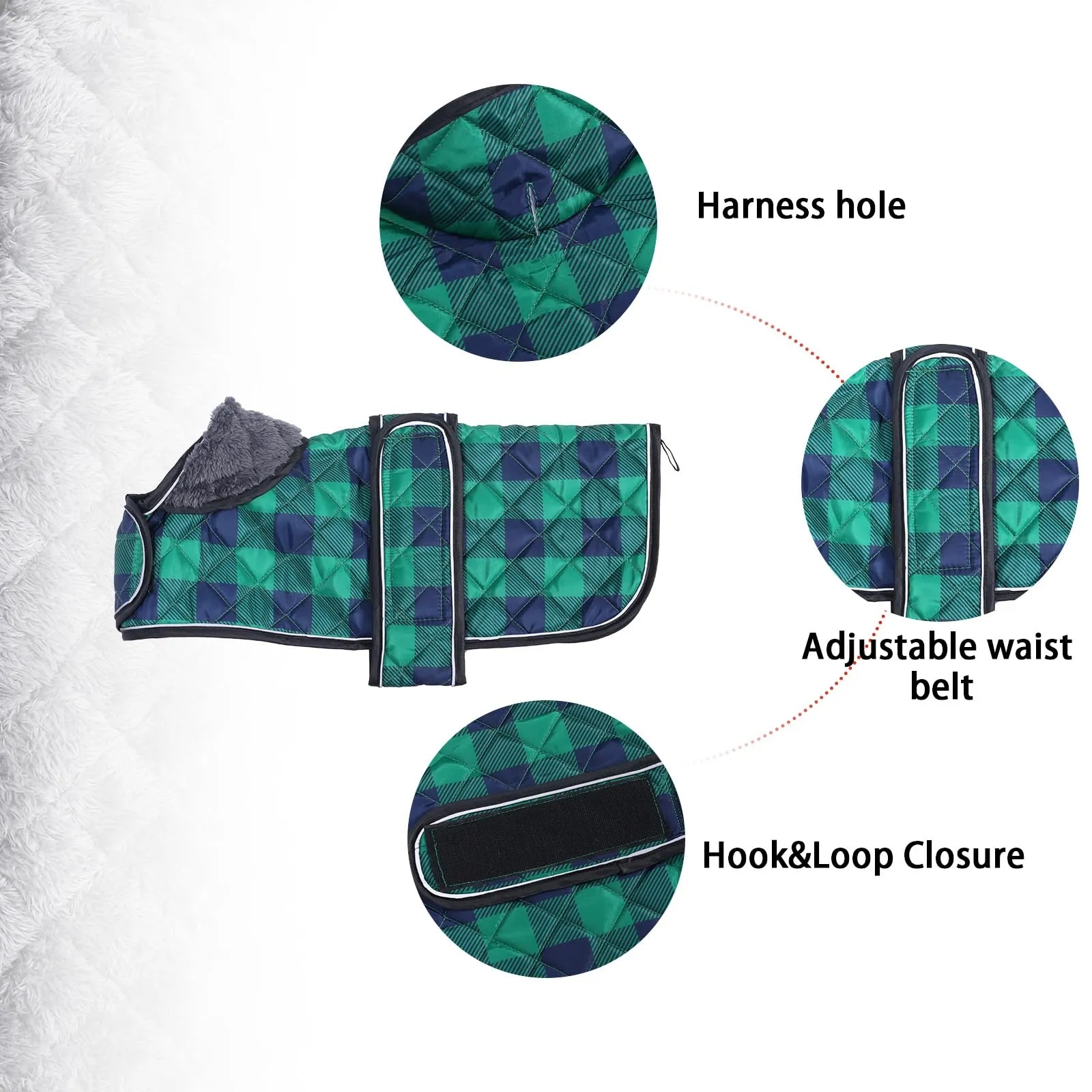 Geyecete Impermeabile caldo termico trapuntato bassotto cappotto con calda fodera in pile all'interno, abbigliamento per cani all'aperto con fasce regolabili cane-verde-S - immagine 2