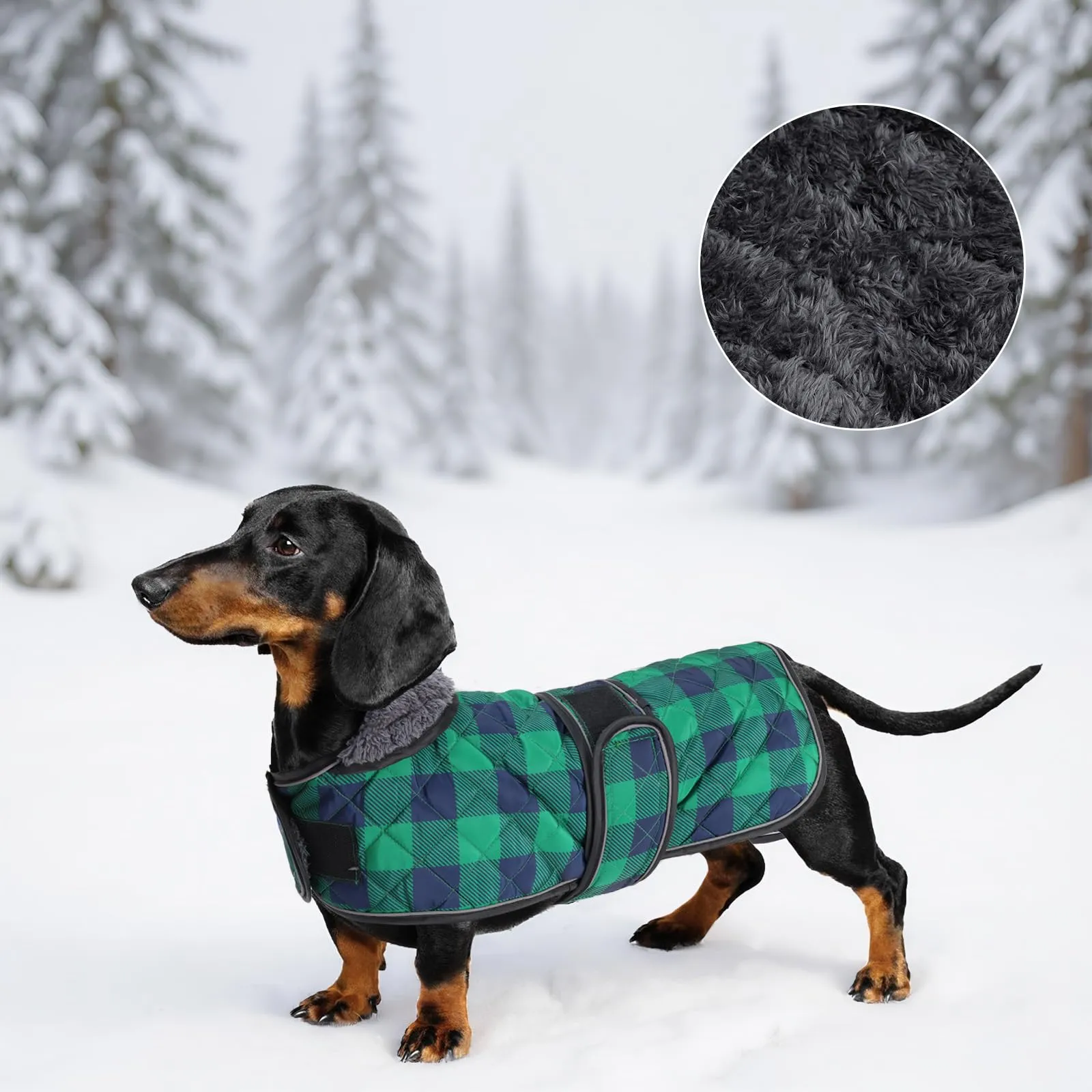 Geyecete Impermeabile caldo termico trapuntato bassotto cappotto con calda fodera in pile all'interno, abbigliamento per cani all'aperto con fasce regolabili cane-verde-L - immagine 7