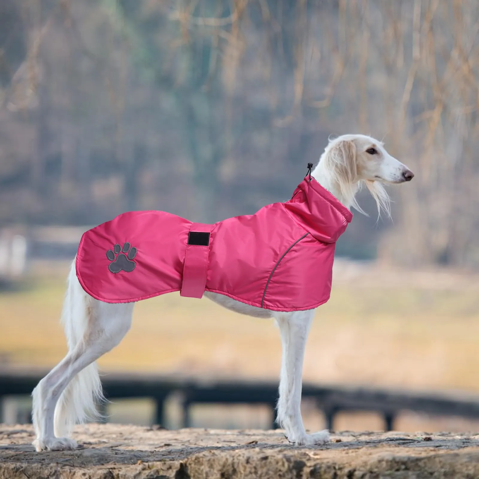Geyecete Invernale Cappotto levriero,Impermeabile Cane Taglia Grande,Cappotto cane con fodera in pile caldo,Pullover Cane con Collo alto antivento,Giacca per cani media e grande-Rosa-S - immagine 5